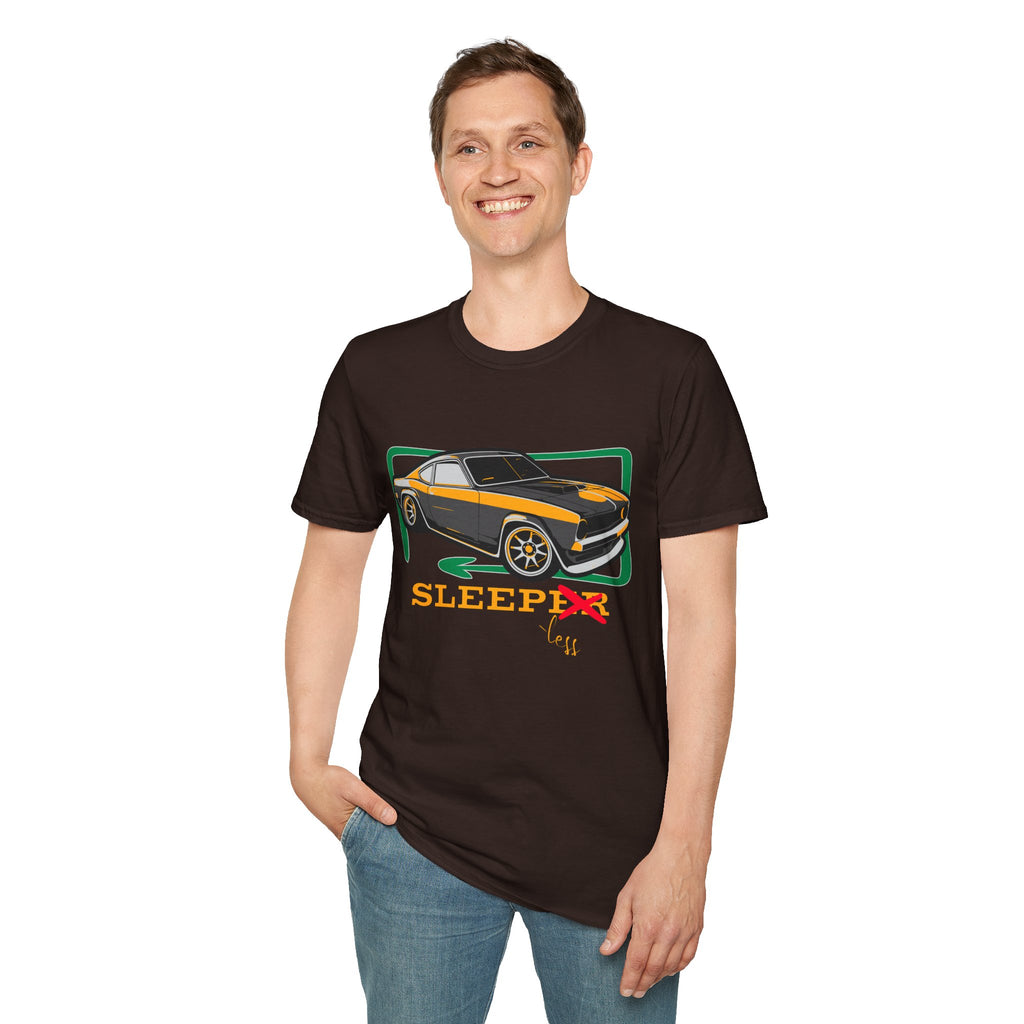 Classic Muscle Car T-Shirt — Retro 'Sleepless' Graphic Tee