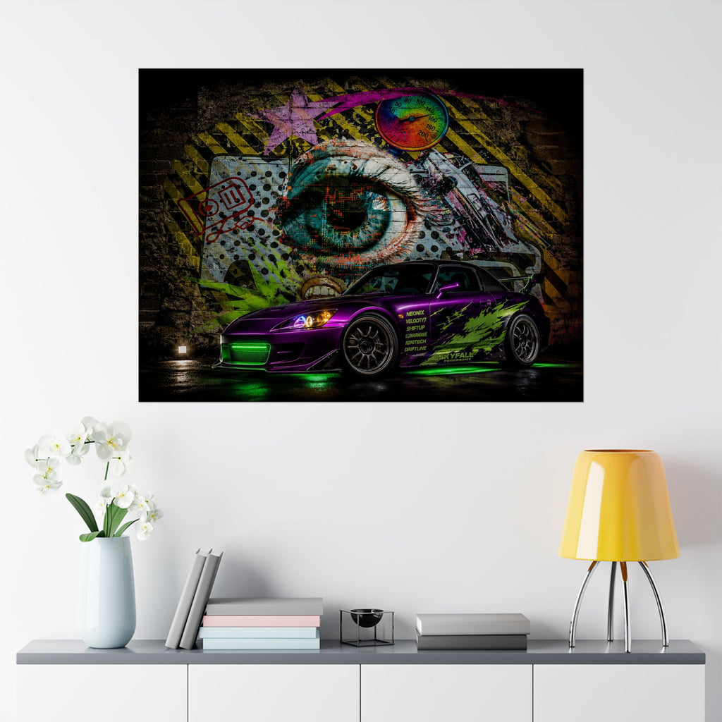Graffiti Sports Car Matte Poster — Neon Drift Street Art Wall Print