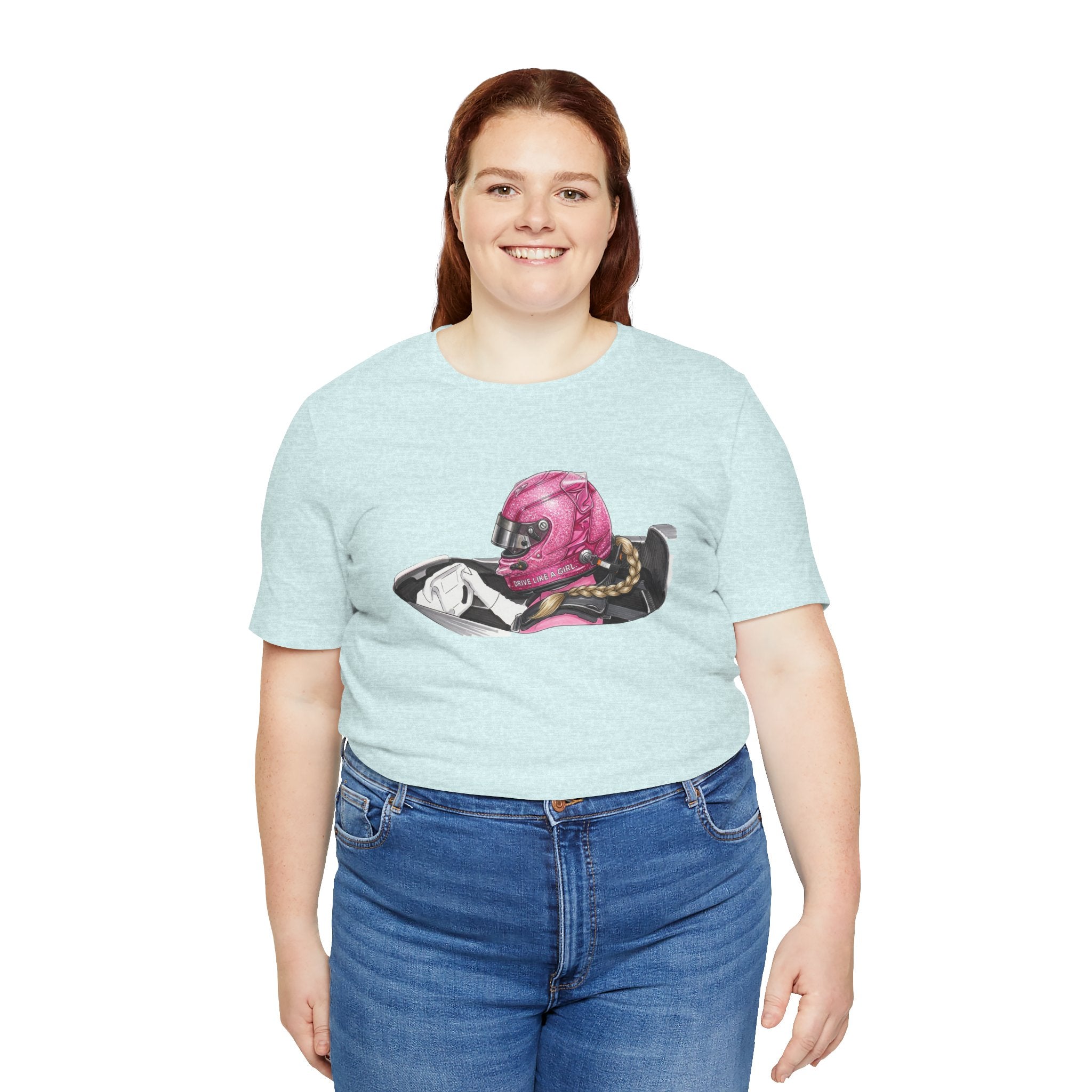 Drive Like a Girl — Pink Racing Helmet Graphic T-Shirt