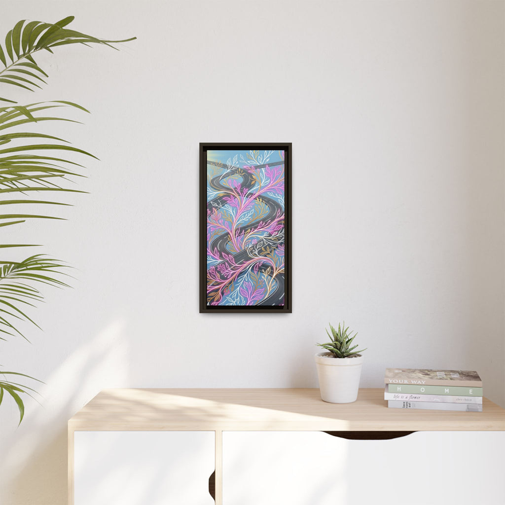 Framed Matte Canvas Floral Vines Wall Art — Pastel Botanical Abstract