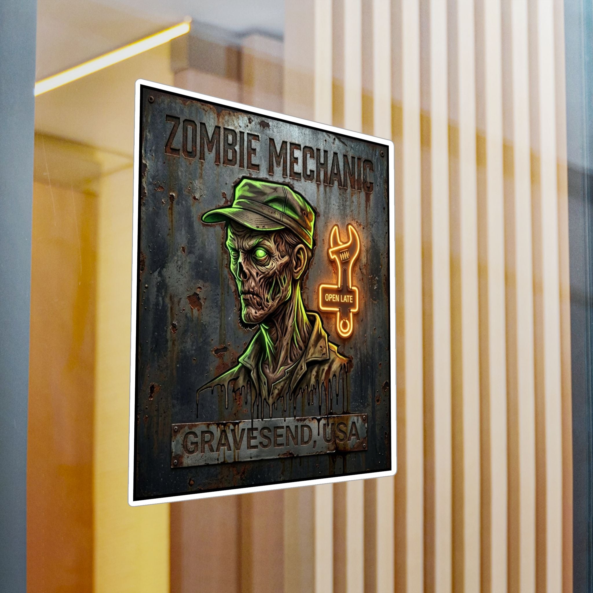 Zombie Mechanic Vinyl Decal — Horror Garage Sticker (Kiss-Cut)