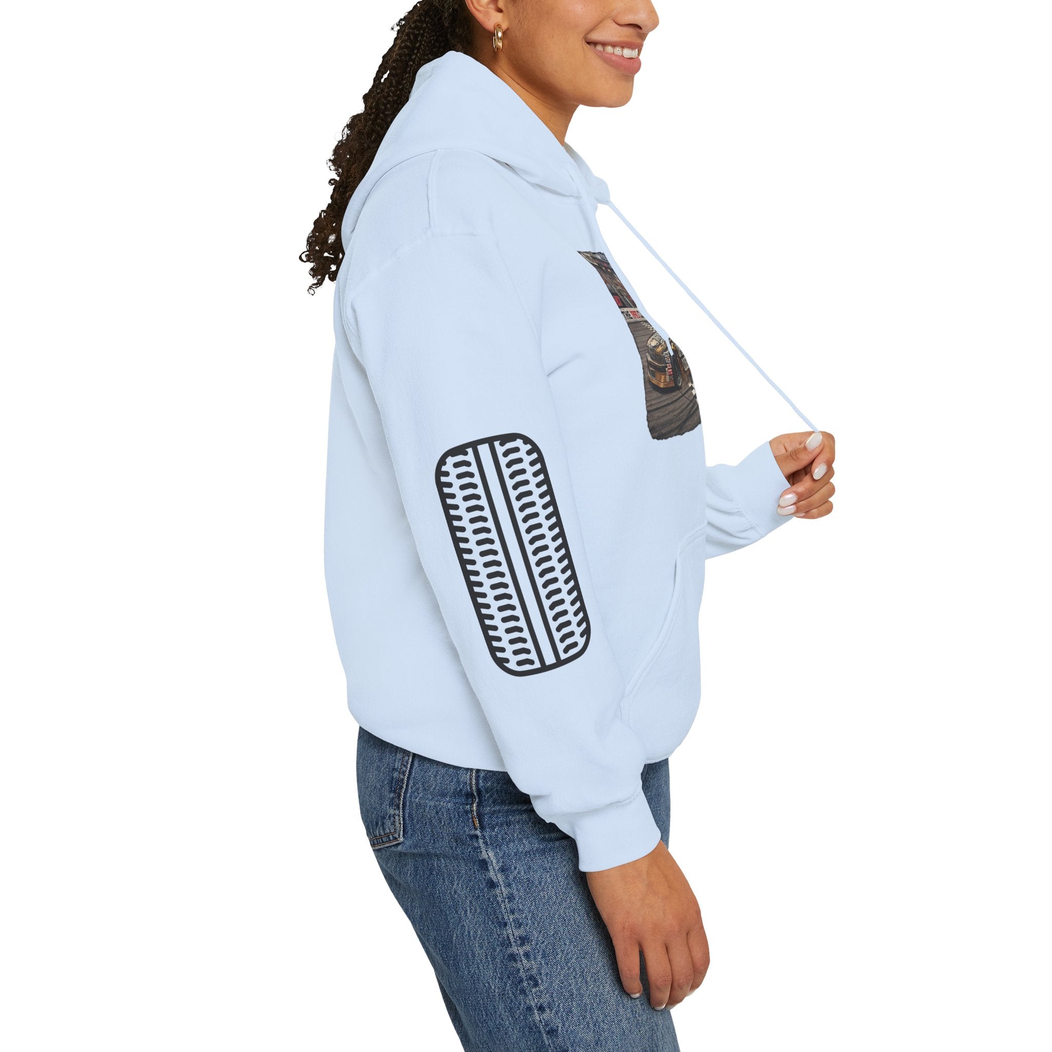 Racing Garage Hooded Sweatshirt — Vintage Racecar Track Scene
