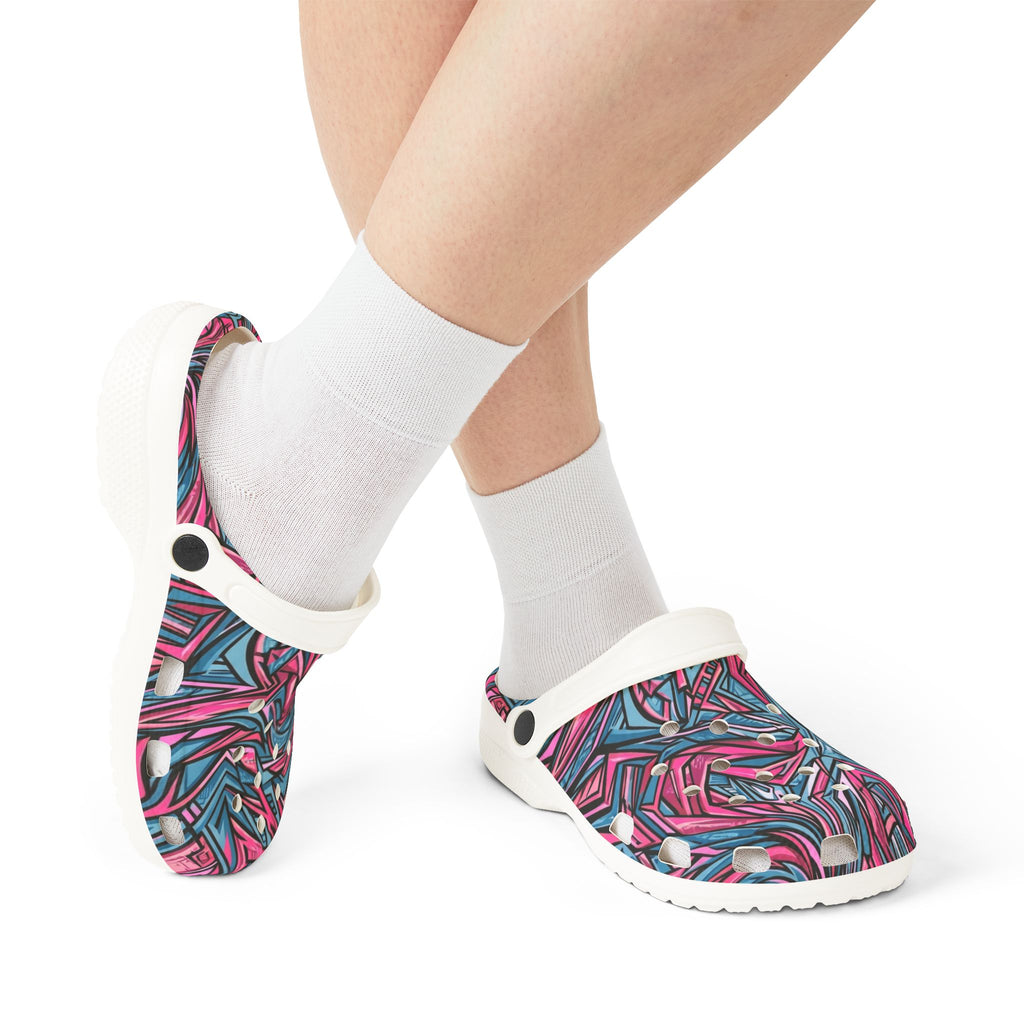 Pink & Teal Abstract Mosaic EVA Clogs — Patterned Slip-On Foam Shoes