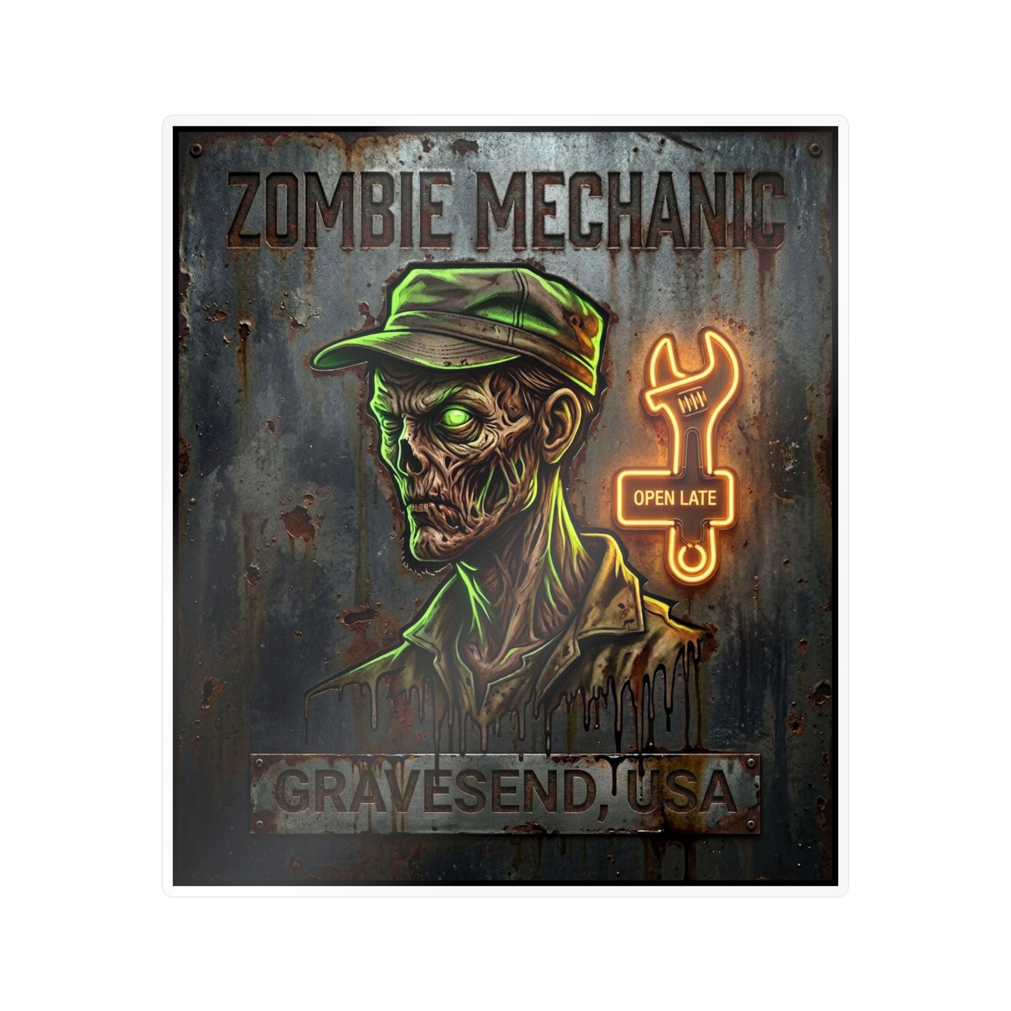 Zombie Mechanic Vinyl Decal — Horror Garage Sticker (Kiss-Cut)