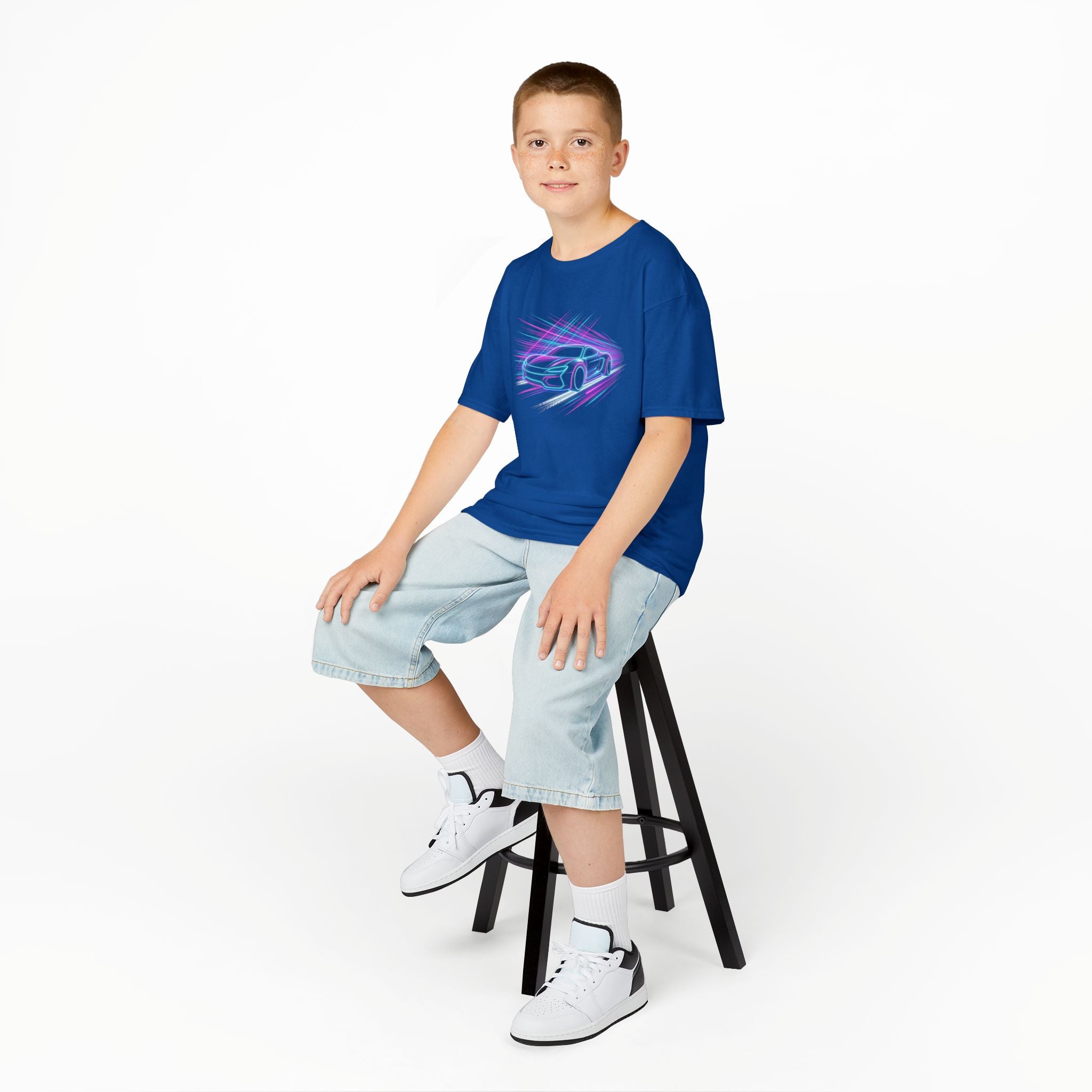 Kids Neon Speed Car Tee — Racing Graphic