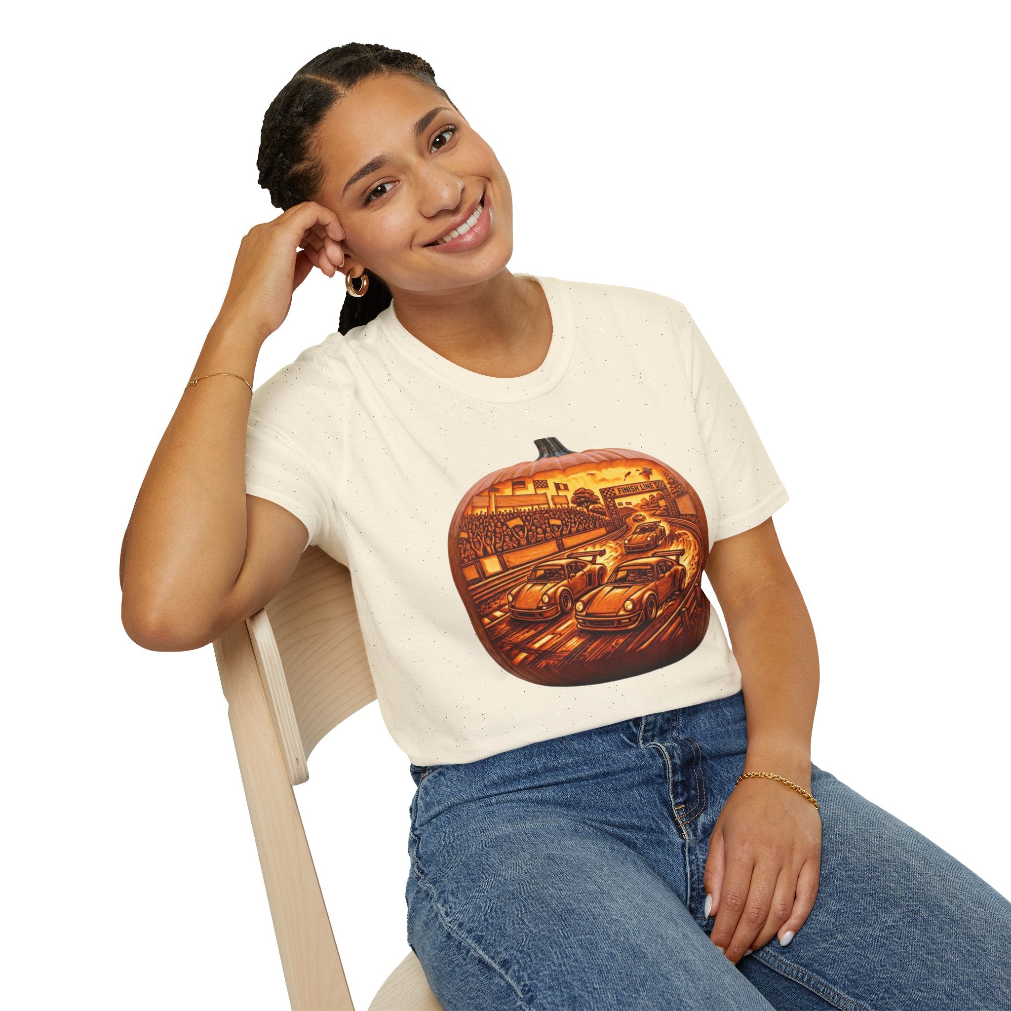Vintage Racing Pumpkin T-Shirt — Retro Car Grand Prix Halloween Tee