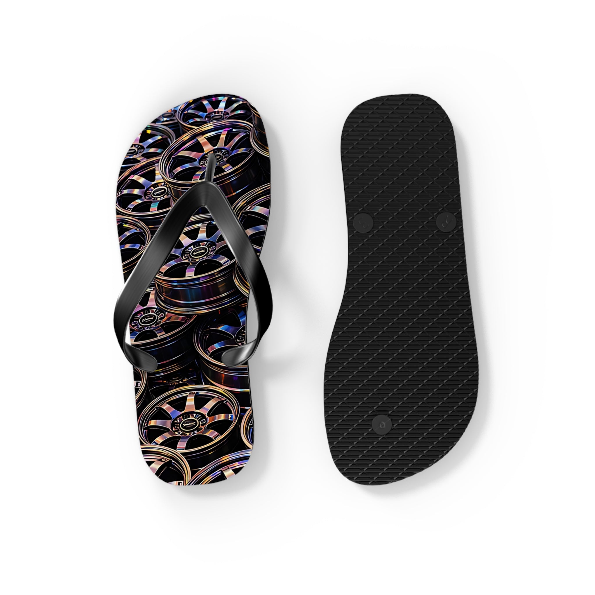 Rim Stack Flip Flops — Automotive Alloy Wheel Pattern Beach Sandals