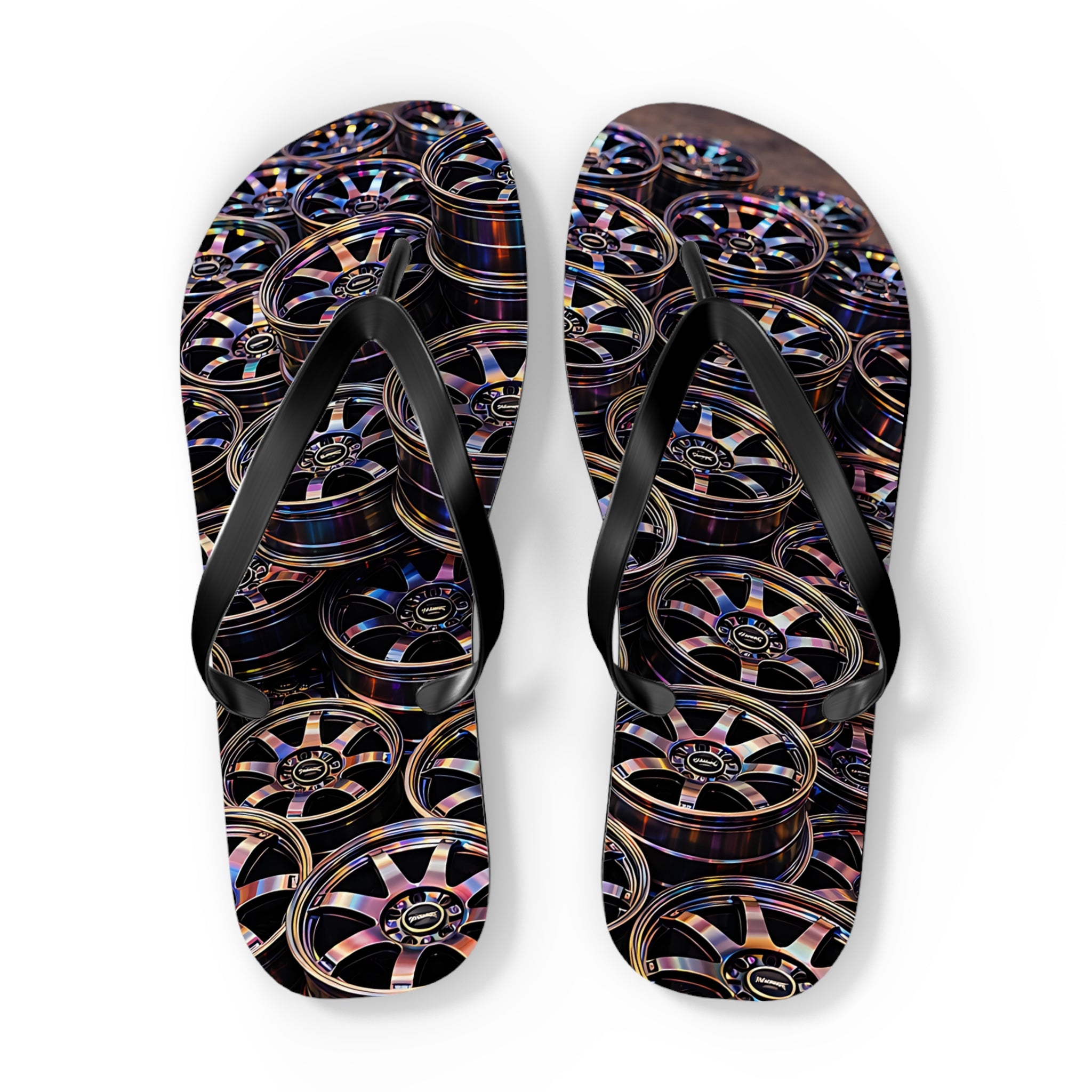 Rim Stack Flip Flops — Automotive Alloy Wheel Pattern Beach Sandals