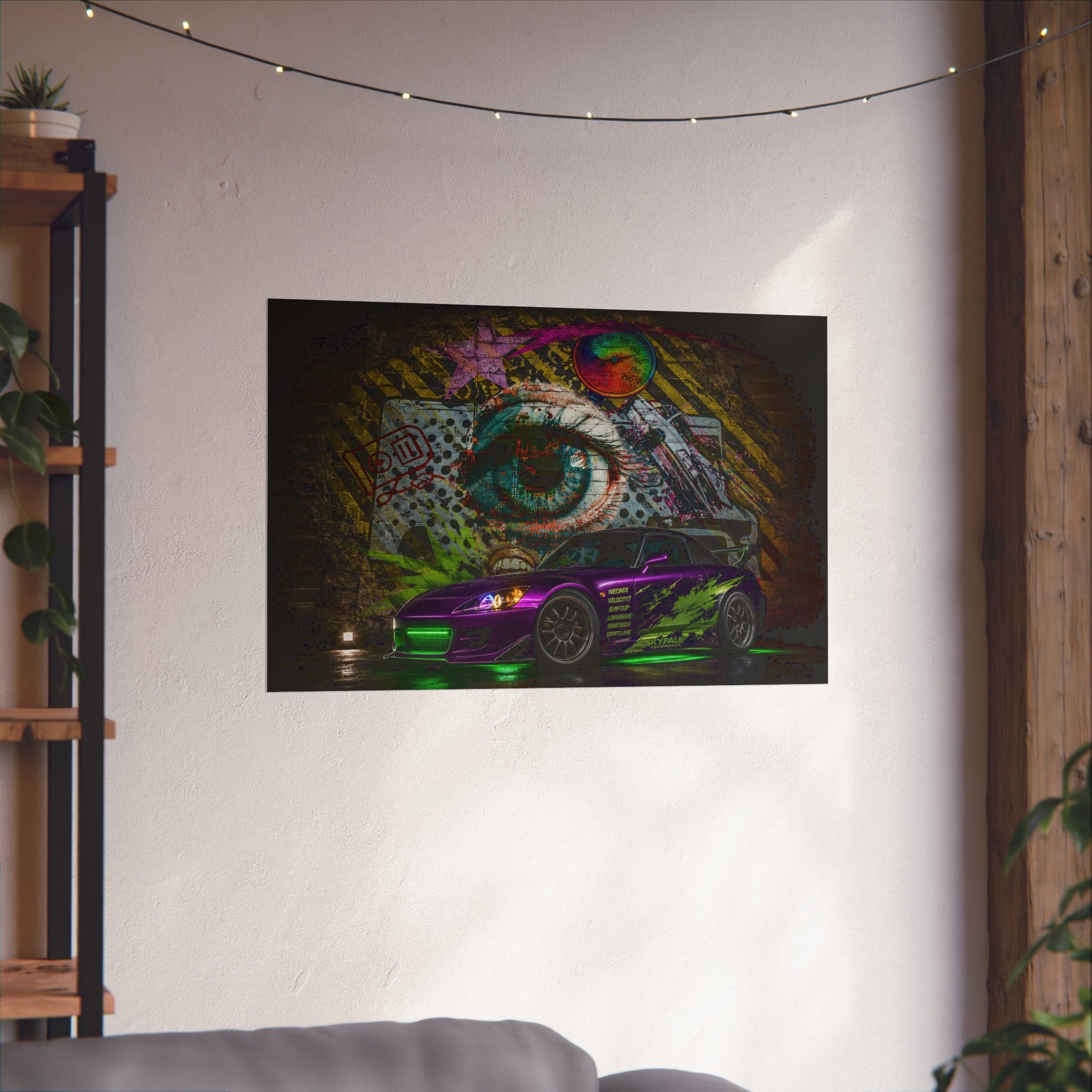 Graffiti Sports Car Matte Poster — Neon Drift Street Art Wall Print