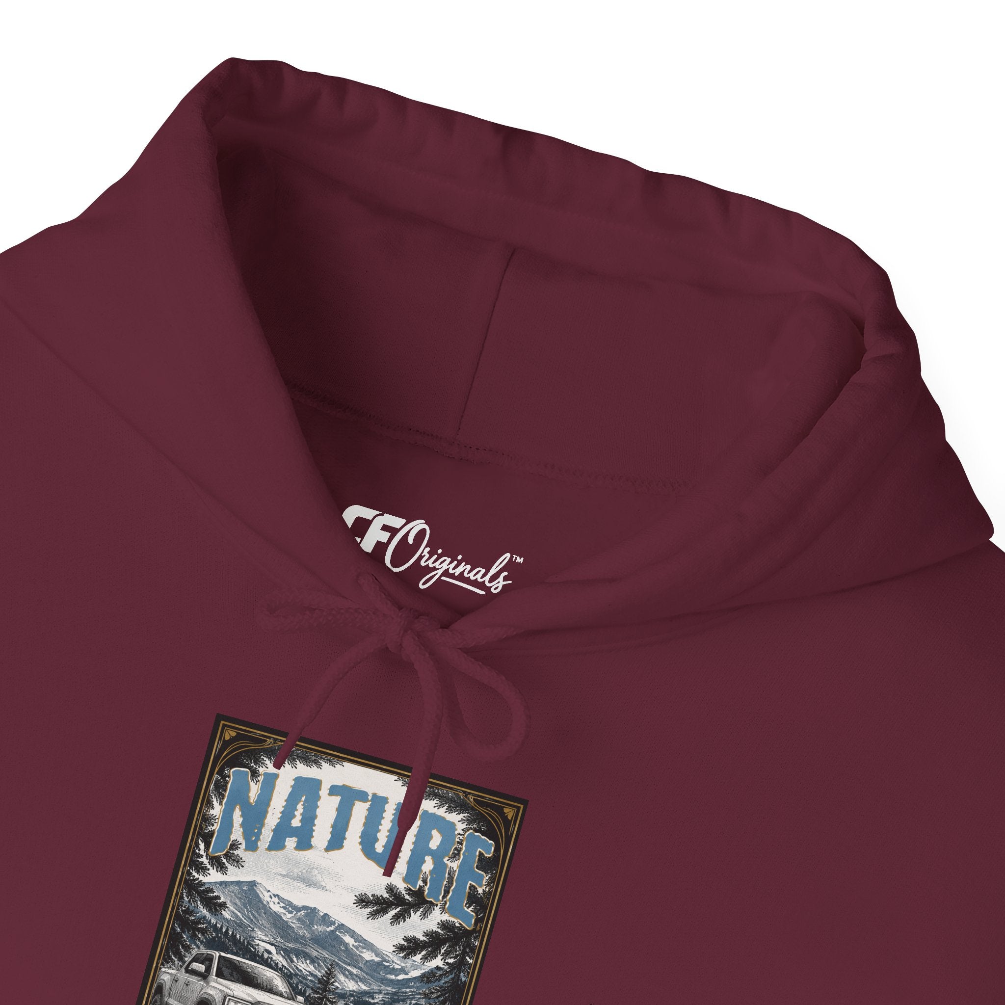 Nature Is Calling Hoodie — Scenic Mountain Graphic Hooded Sweatshirt with Sleeve Paisley Art