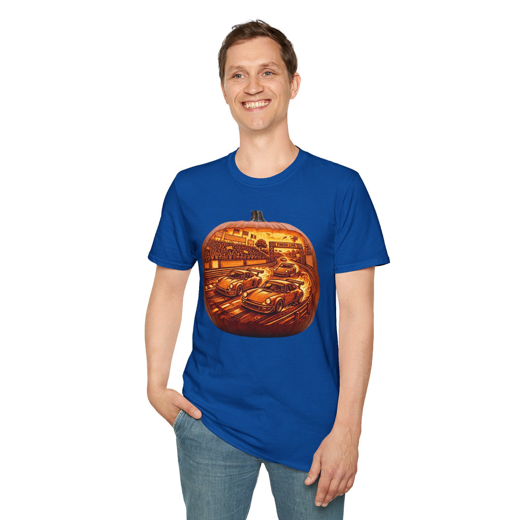 Vintage Racing Pumpkin T-Shirt — Retro Car Grand Prix Halloween Tee