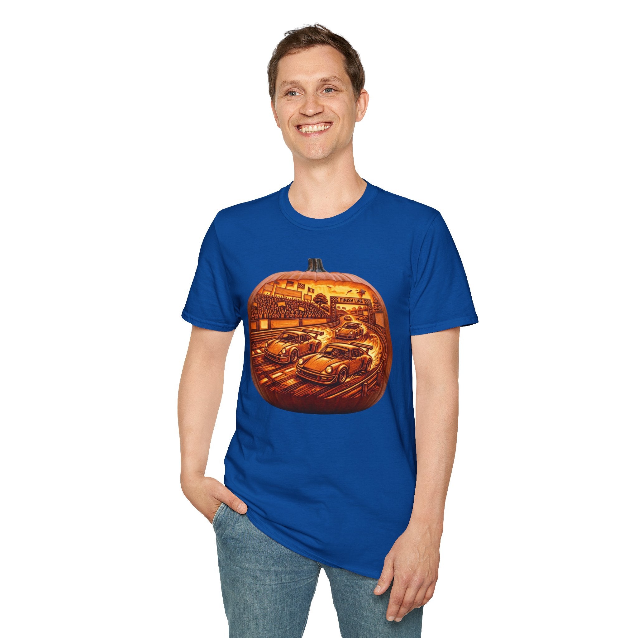 Vintage Racing Pumpkin T-Shirt — Retro Car Grand Prix Halloween Tee