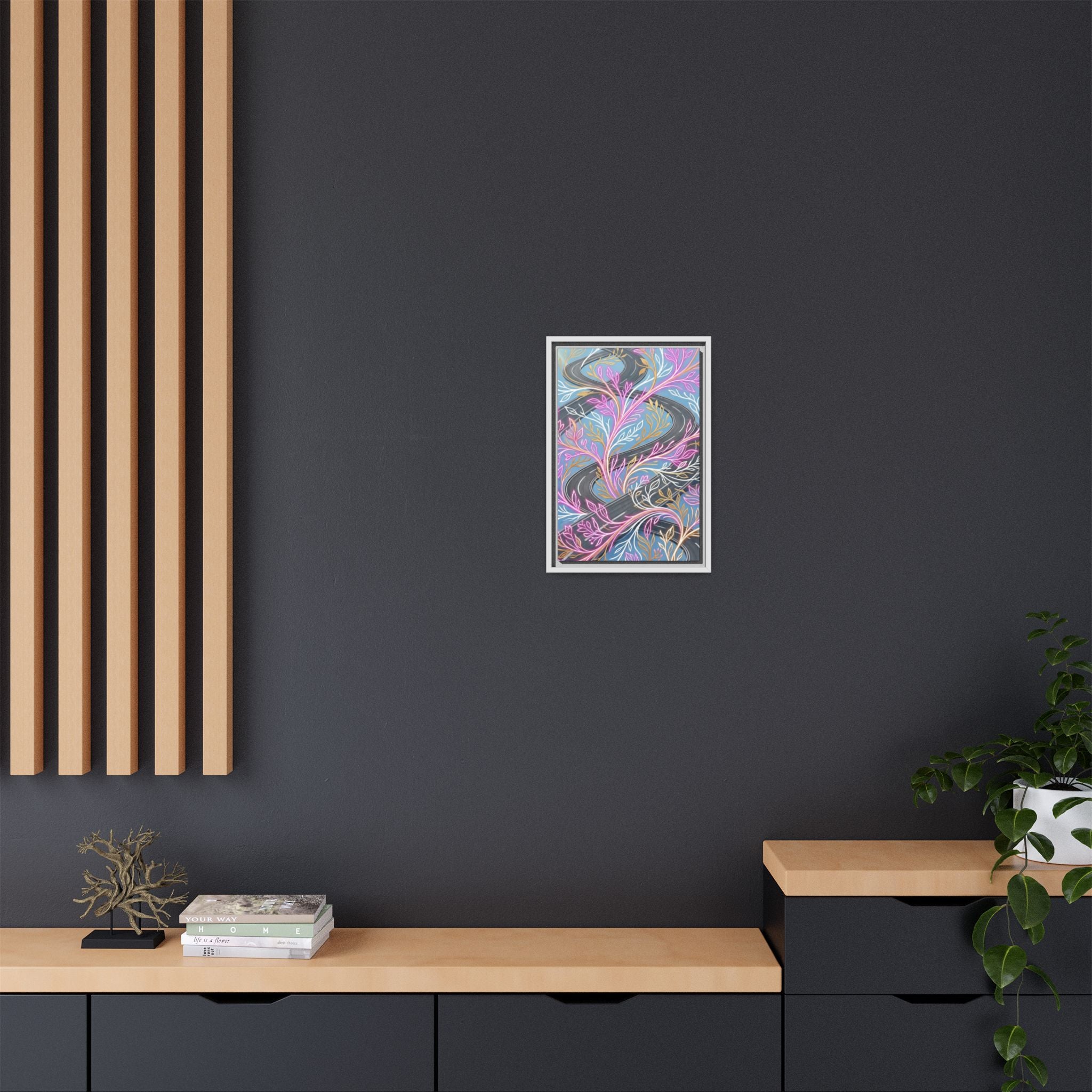 Framed Matte Canvas Floral Vines Wall Art — Pastel Botanical Abstract