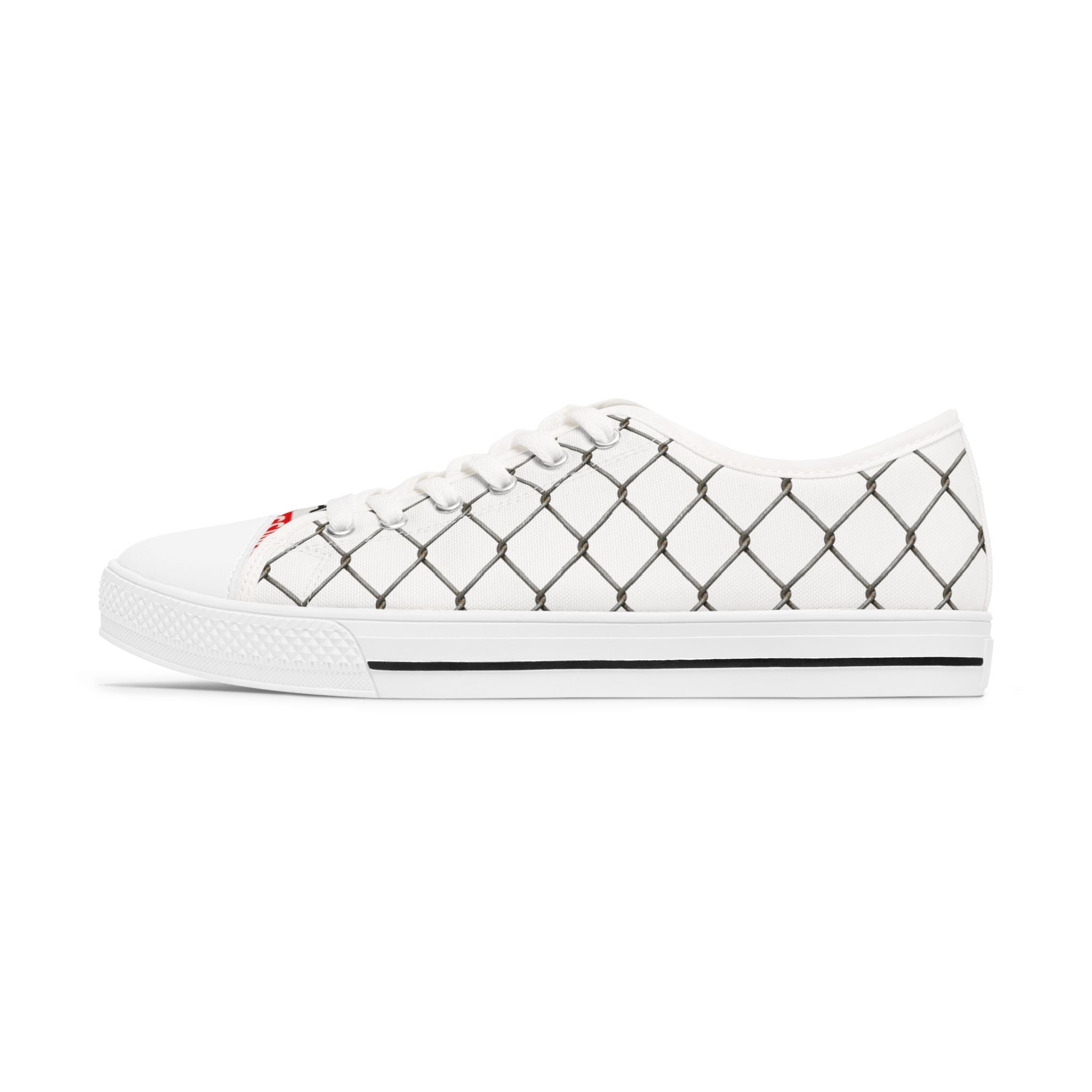 Women's White Chain-Link Canvas Low Top Sneakers
