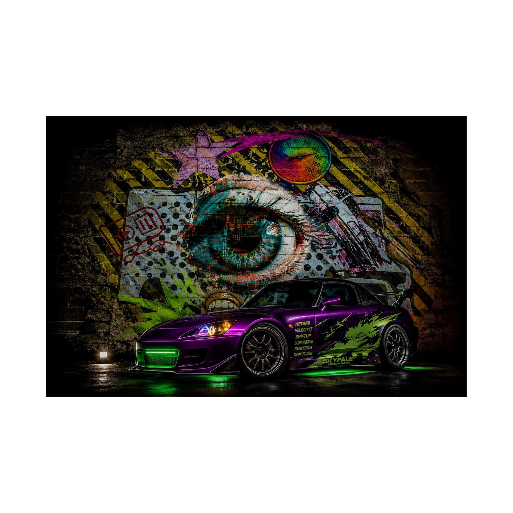Graffiti Sports Car Matte Poster — Neon Drift Street Art Wall Print