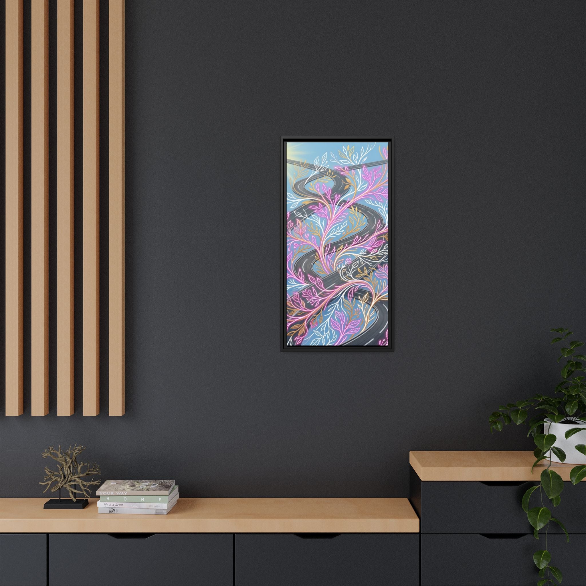 Framed Matte Canvas Floral Vines Wall Art — Pastel Botanical Abstract