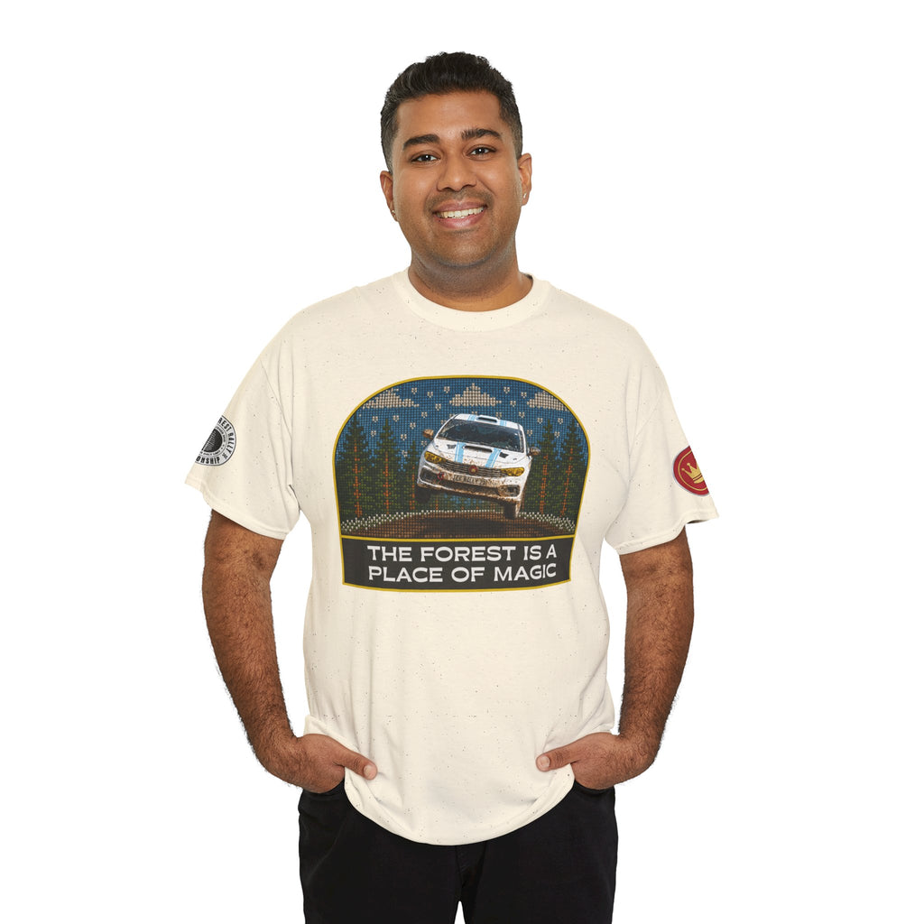 Forest Rally T‑Shirt – 'The Forest Is a Place of Magic' Cross-stitched Style Graphic