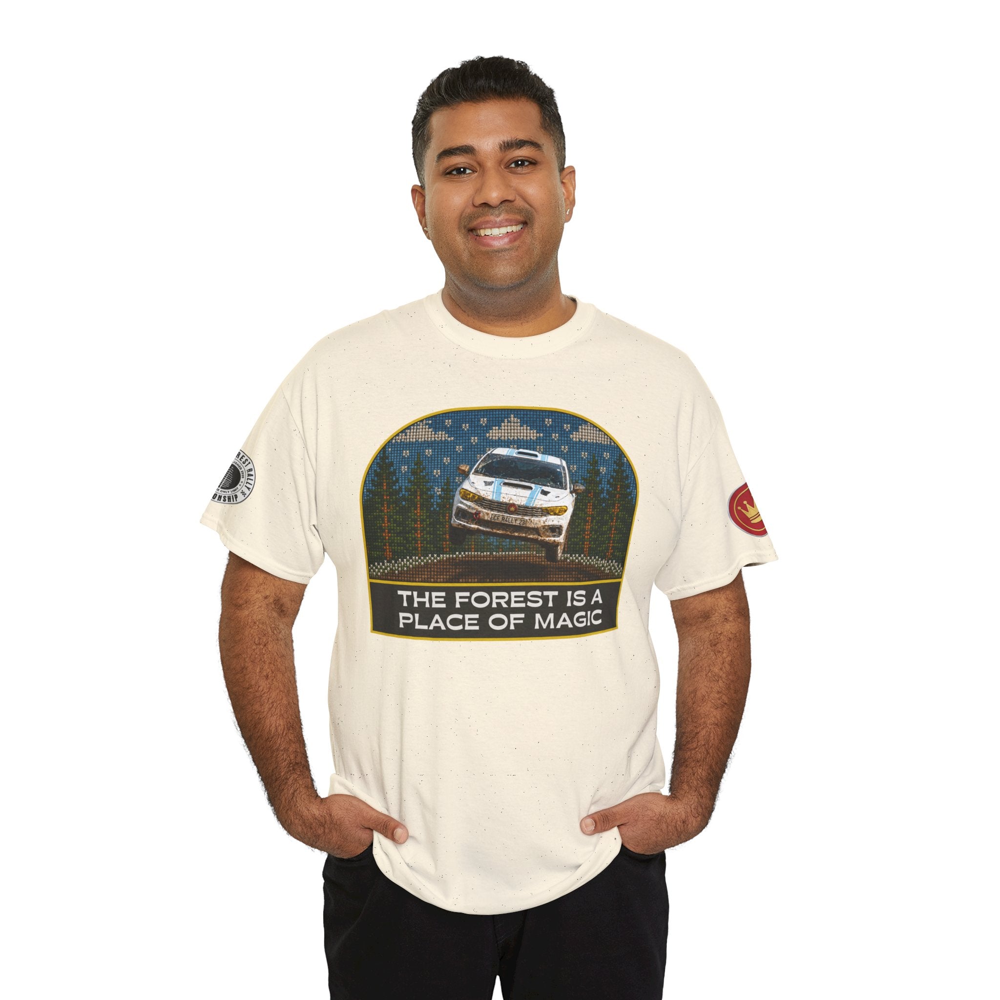 Forest Rally T‑Shirt – 'The Forest Is a Place of Magic' Cross-stitched Style Graphic