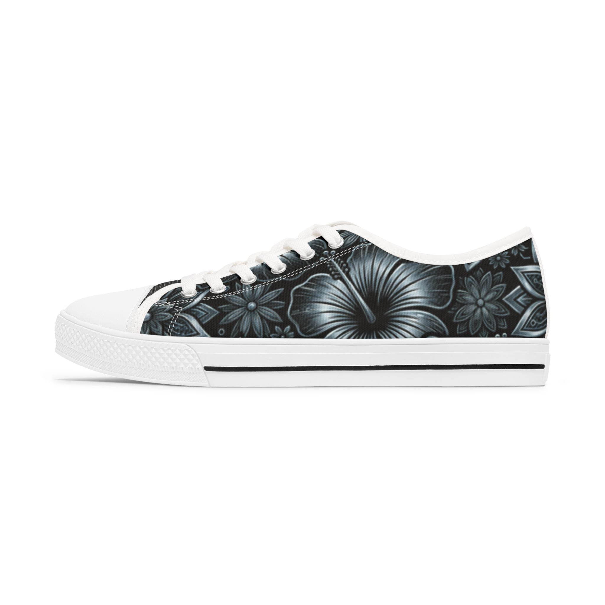 Floral Noir Low-Top Sneakers — Women's Black Floral Canvas Shoes
