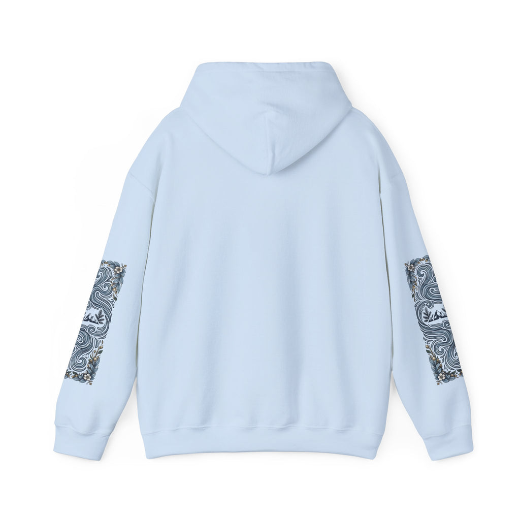 Nature Is Calling Hoodie — Scenic Mountain Graphic Hooded Sweatshirt with Sleeve Paisley Art