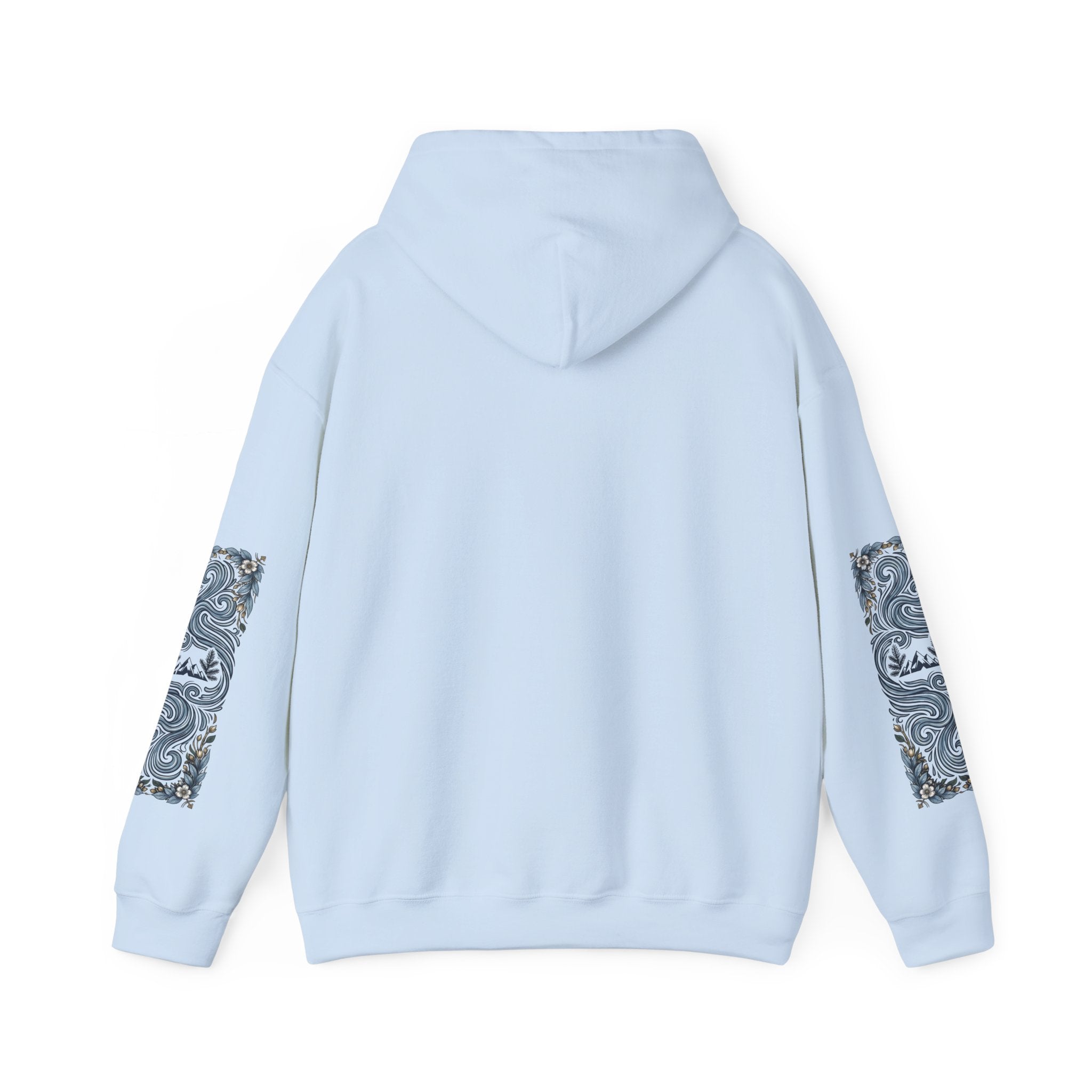 Nature Is Calling Hoodie — Scenic Mountain Graphic Hooded Sweatshirt with Sleeve Paisley Art