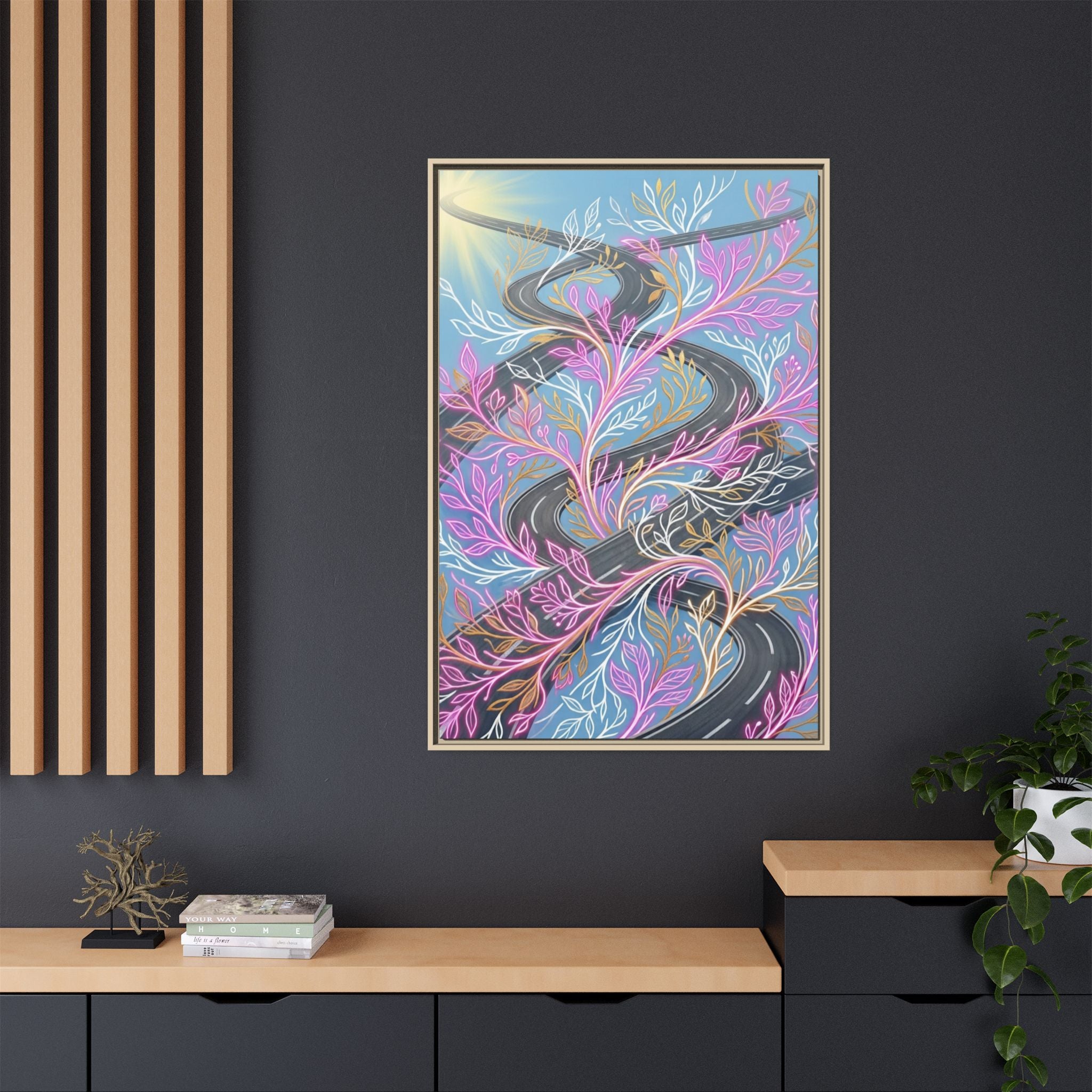 Framed Matte Canvas Floral Vines Wall Art — Pastel Botanical Abstract