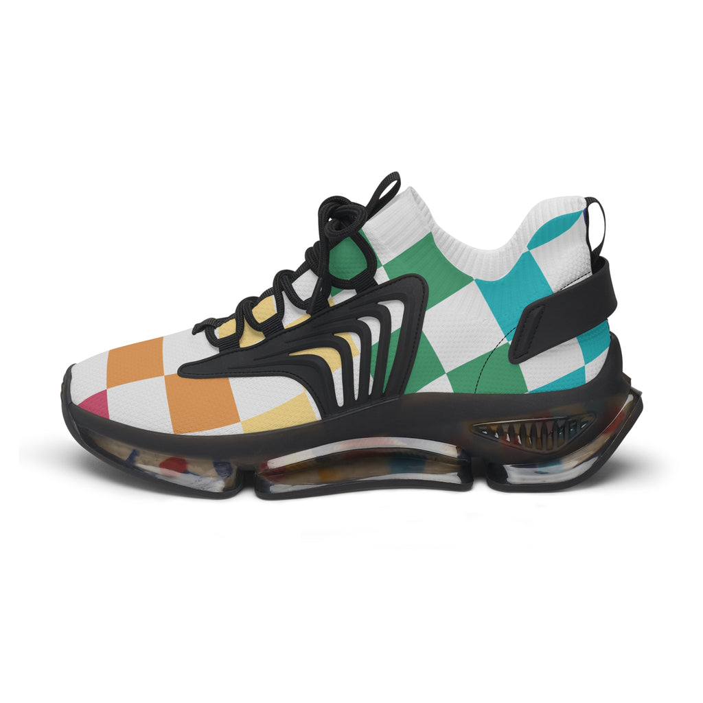 Checkerboard Racing Mesh Sneakers — Women's Colorblock Athletic Shoes