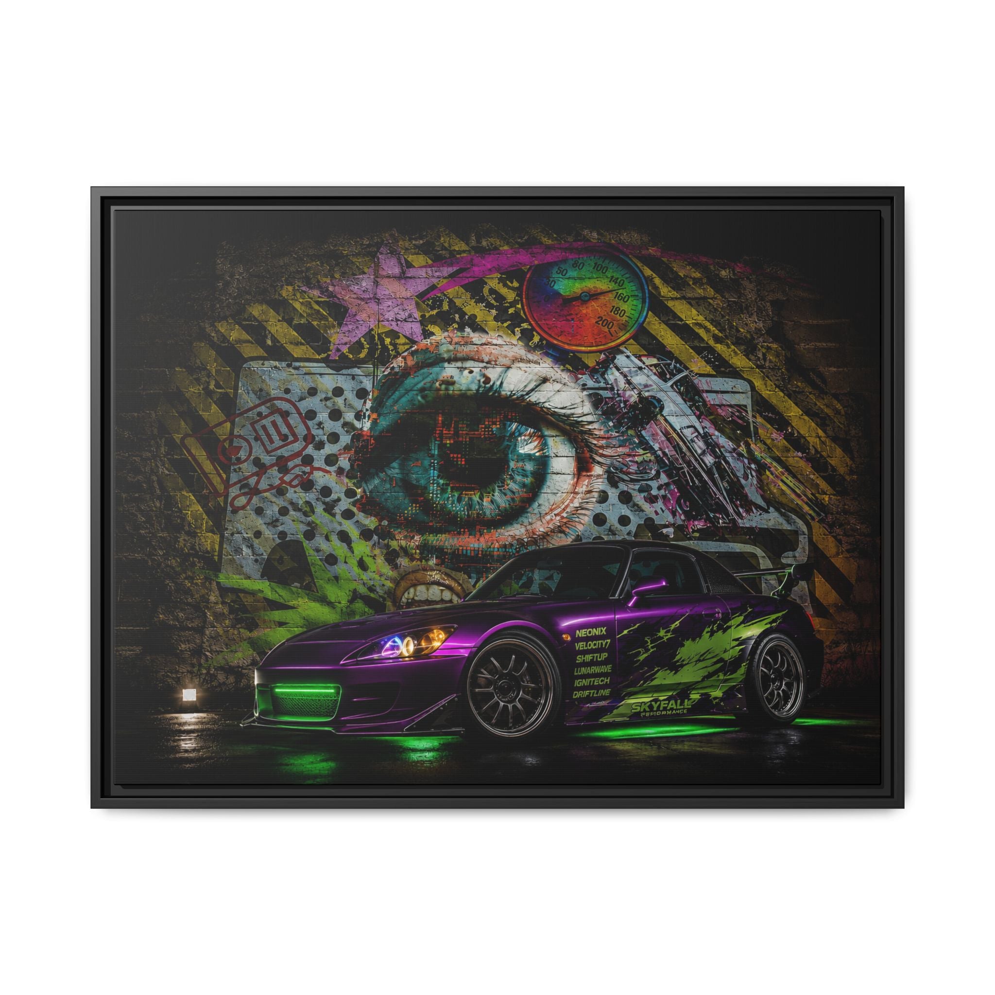 Graffiti Sports Car Matte Canvas - Framed Wall Art