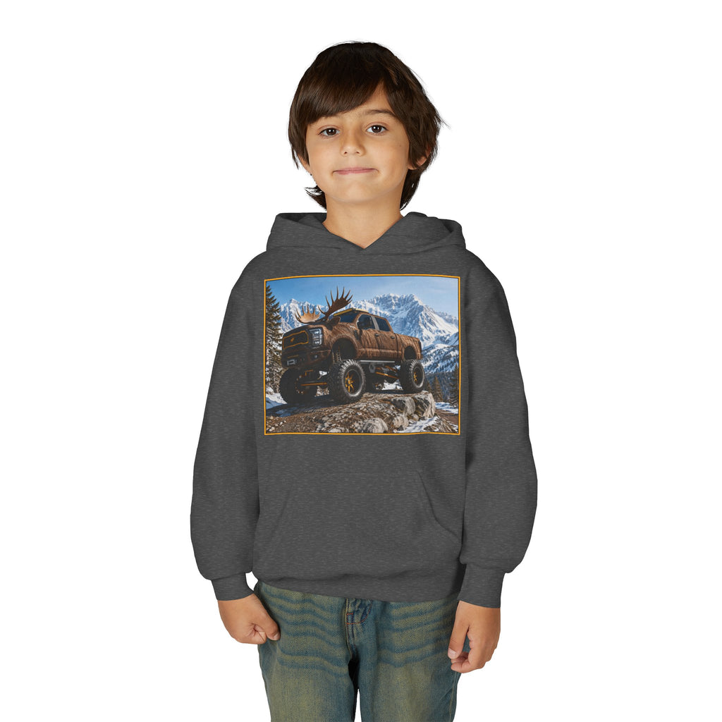 Youth Hoodie - Moose Truck Mountain Adventure Graphic