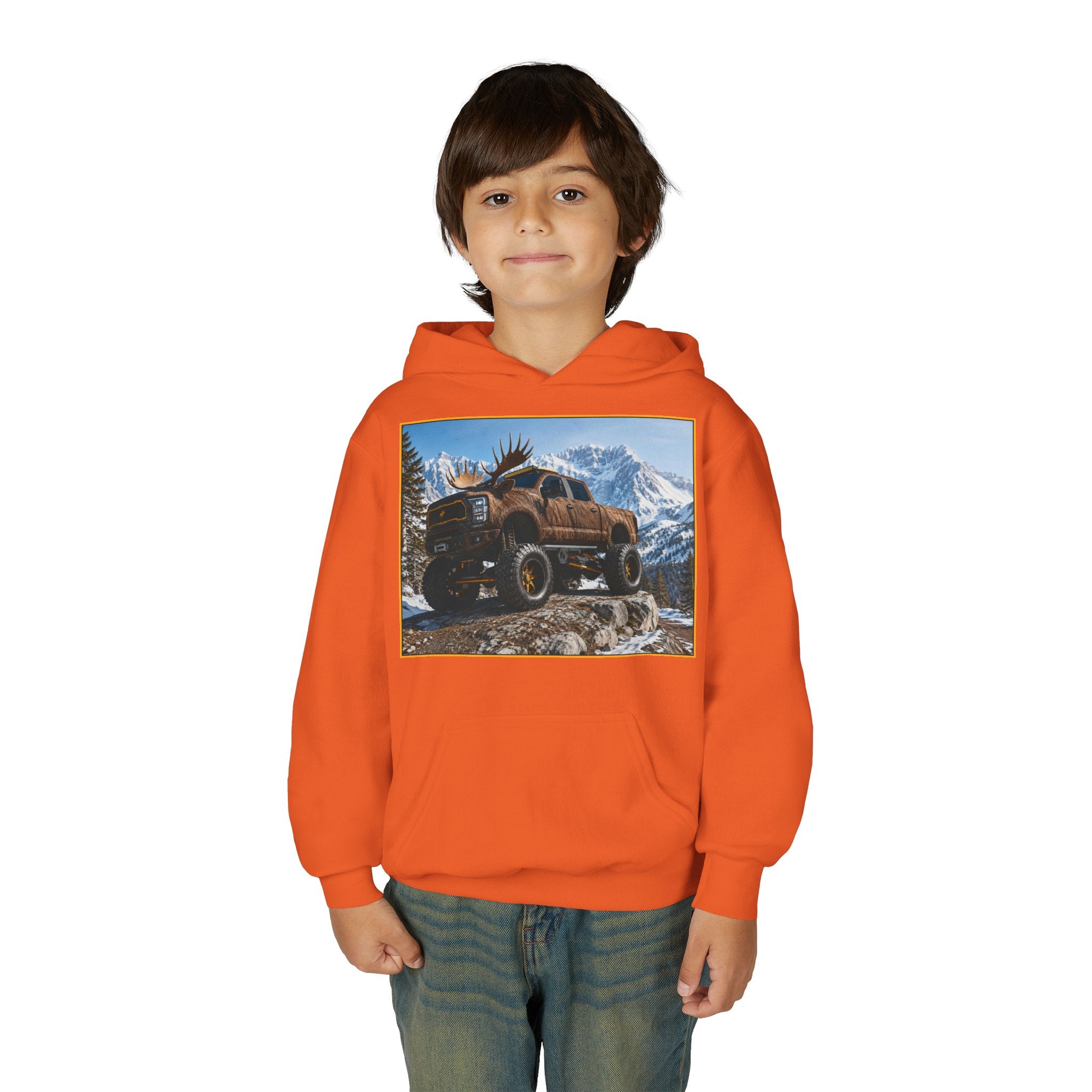 Youth Hoodie - Moose Truck Mountain Adventure Graphic