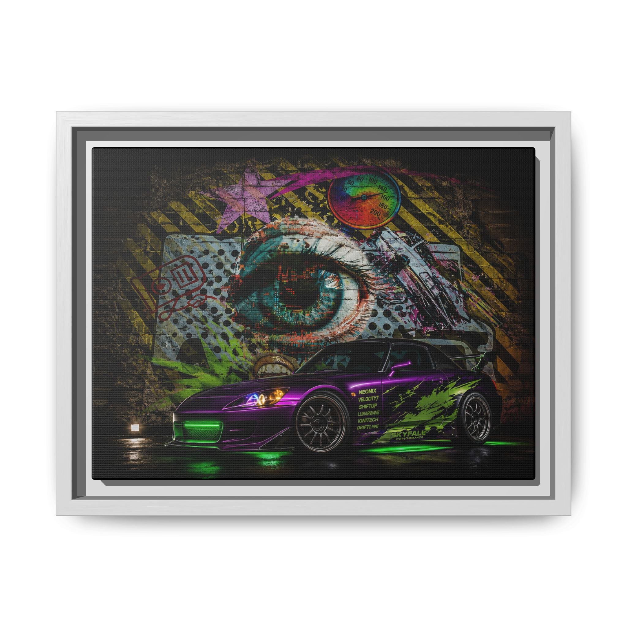Graffiti Sports Car Matte Canvas - Framed Wall Art