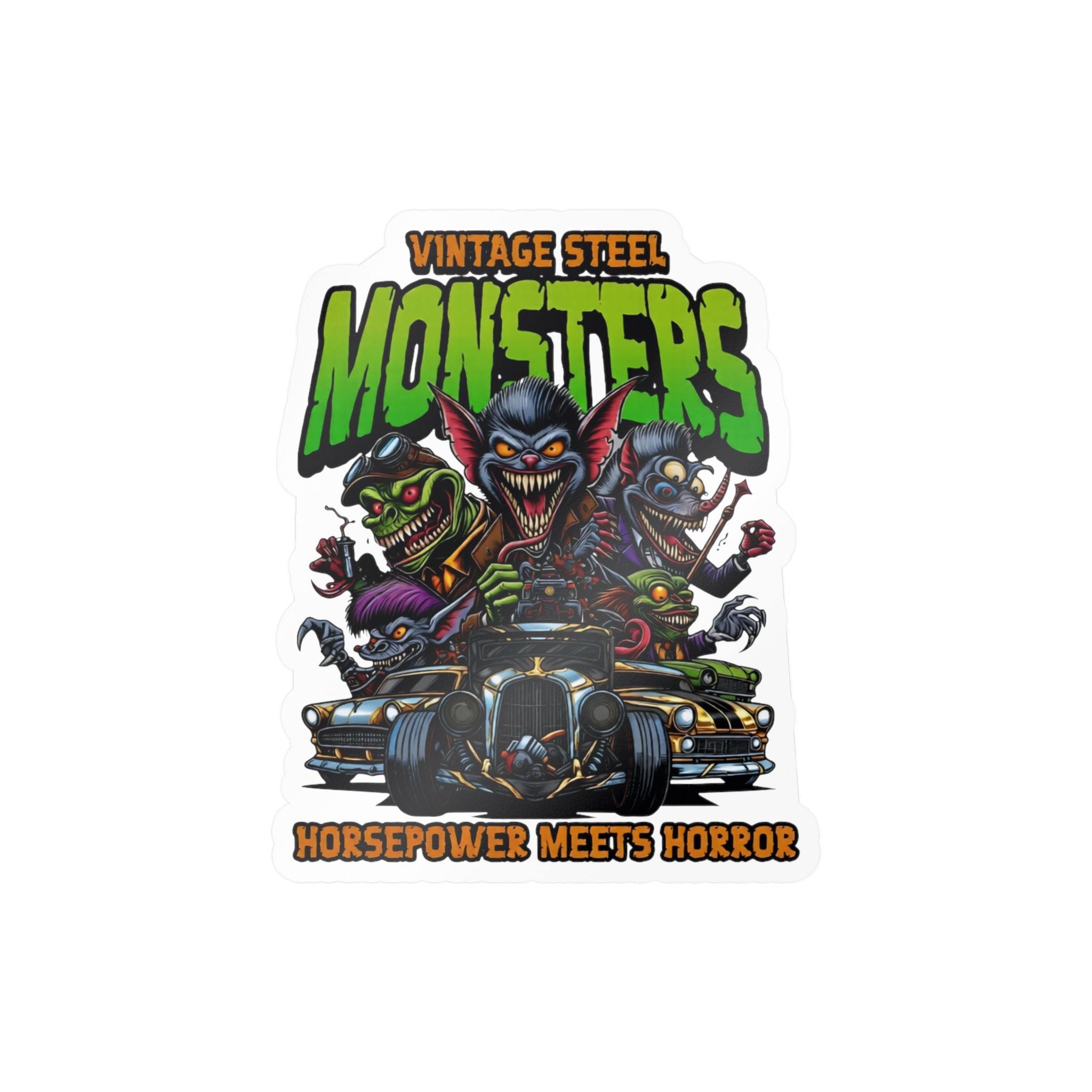 Vintage Steel Monsters Kiss-Cut Vinyl Decal — Horsepower Meets Horror Car Sticker