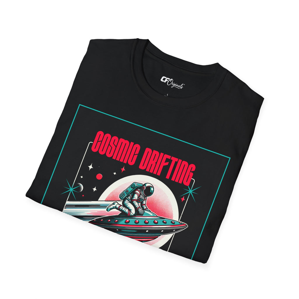 Cosmic Drifting T-Shirt — Retro Astronaut & UFO Vintage Space Tee