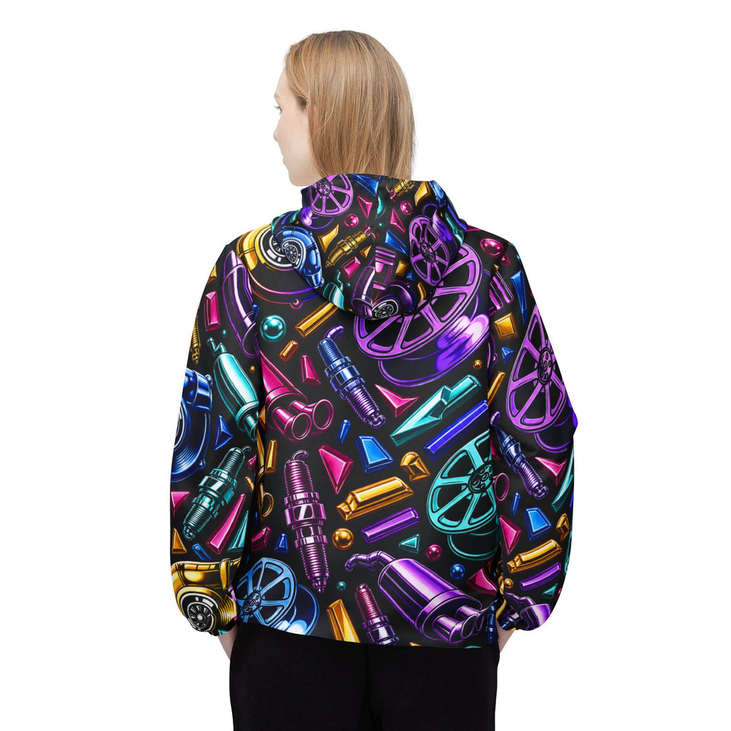 Windbreaker Jacket — Neon Gear All-Over Print