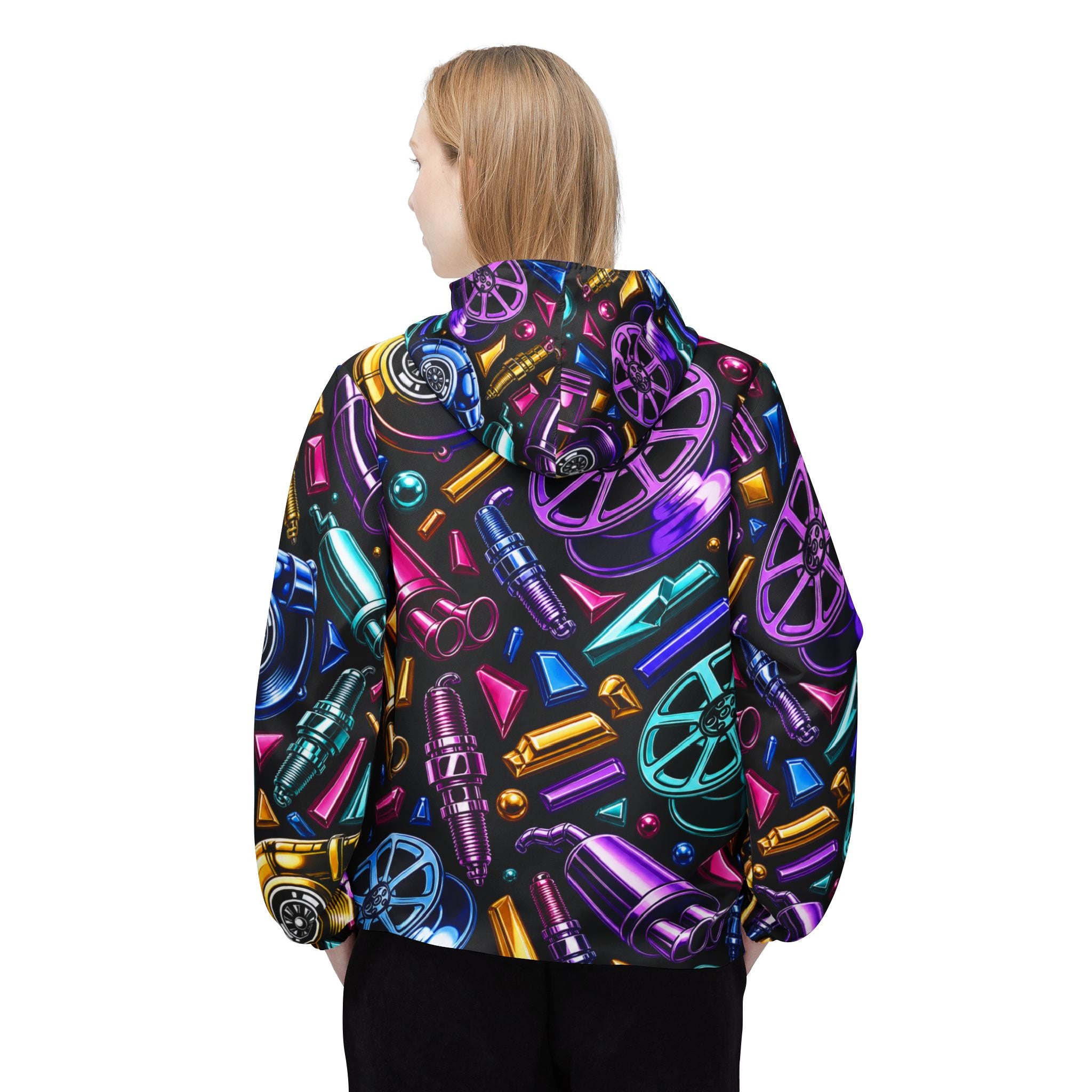 Windbreaker Jacket — Neon Gear All-Over Print