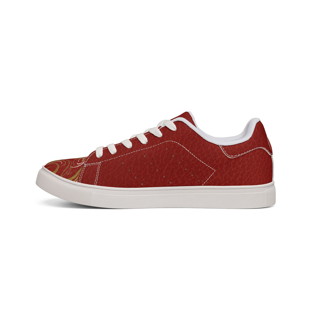 Men's Red Pinstriped Leather Sneakers — Low-Top Casual Shoes