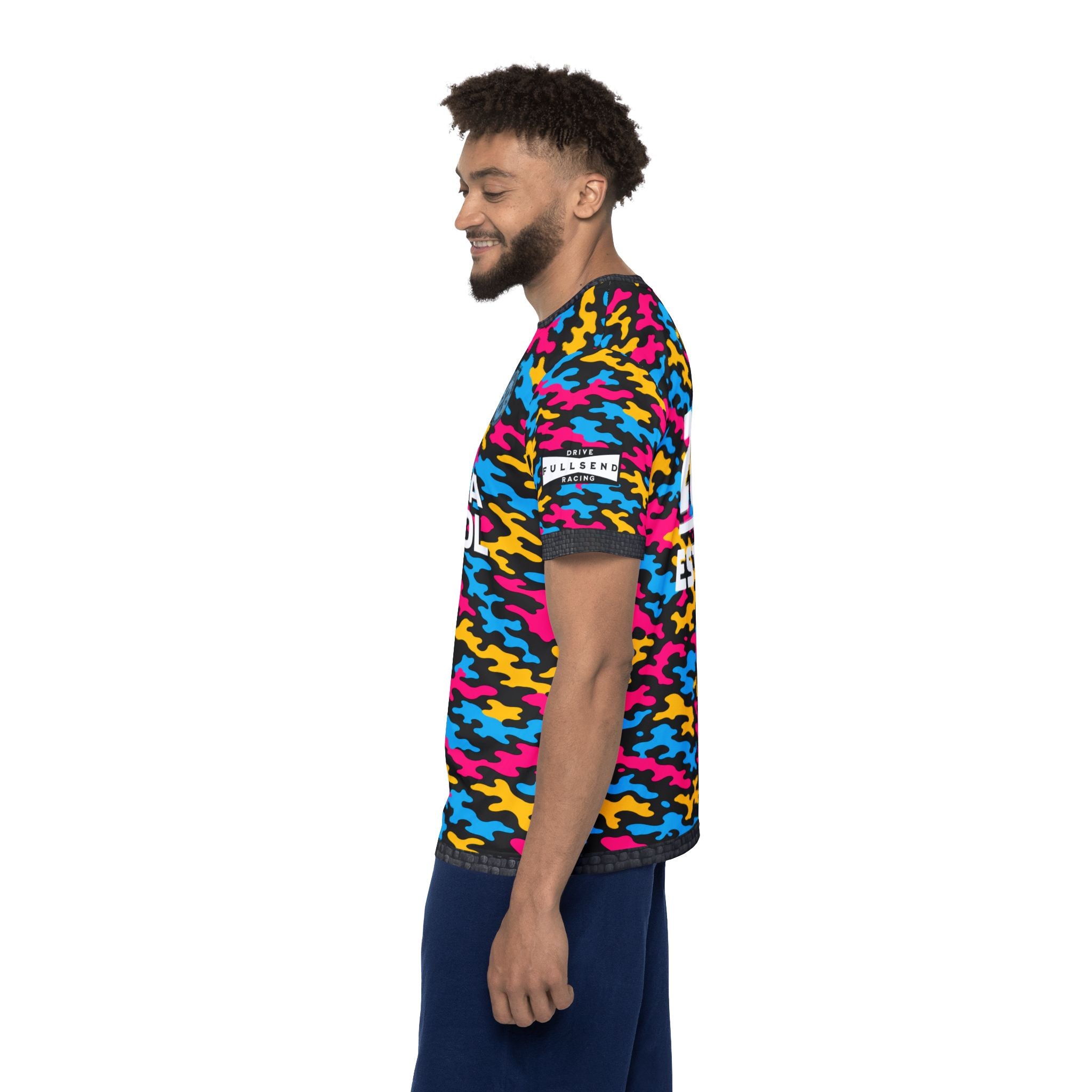 Paloma Petrol Neon Camo Racing Jersey — Men's Motorsport Sports Tee