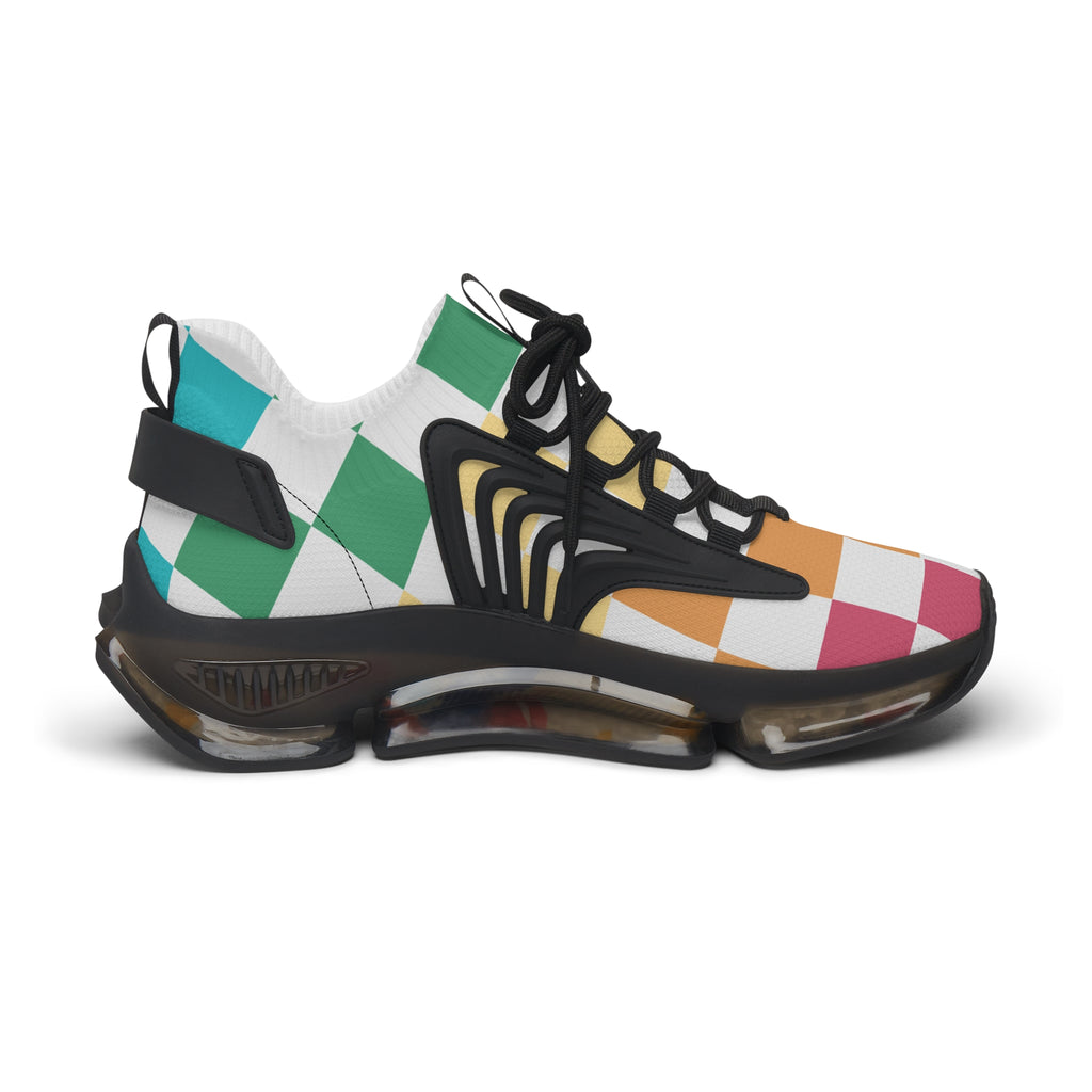Checkerboard Racing Mesh Sneakers — Women's Colorblock Athletic Shoes