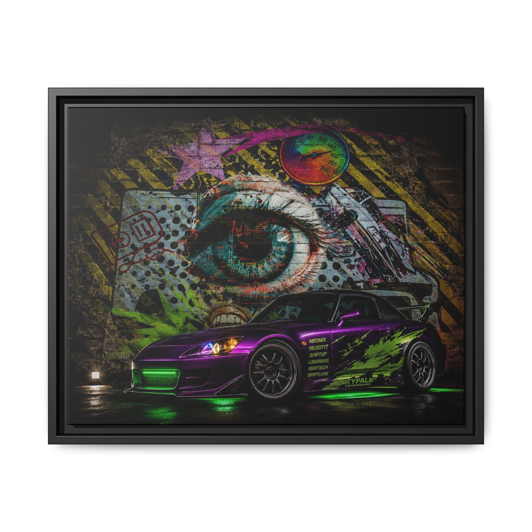 Graffiti Sports Car Matte Canvas - Framed Wall Art