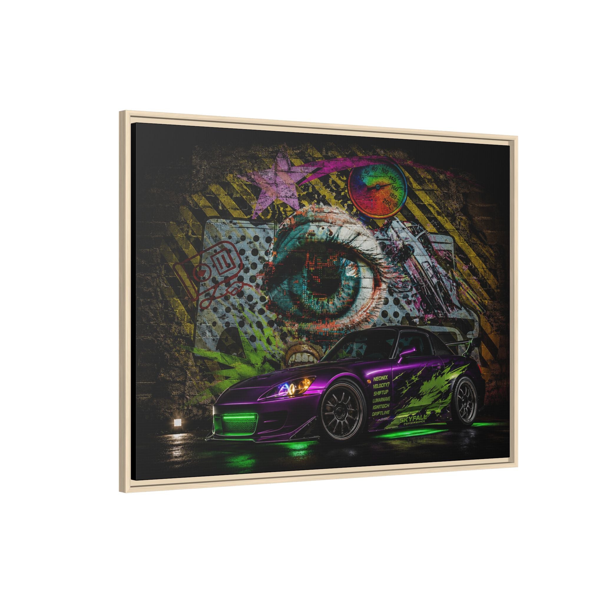 Graffiti Sports Car Matte Canvas - Framed Wall Art