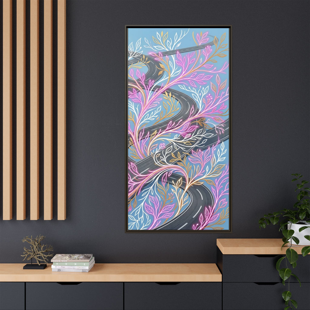 Framed Matte Canvas Floral Vines Wall Art — Pastel Botanical Abstract
