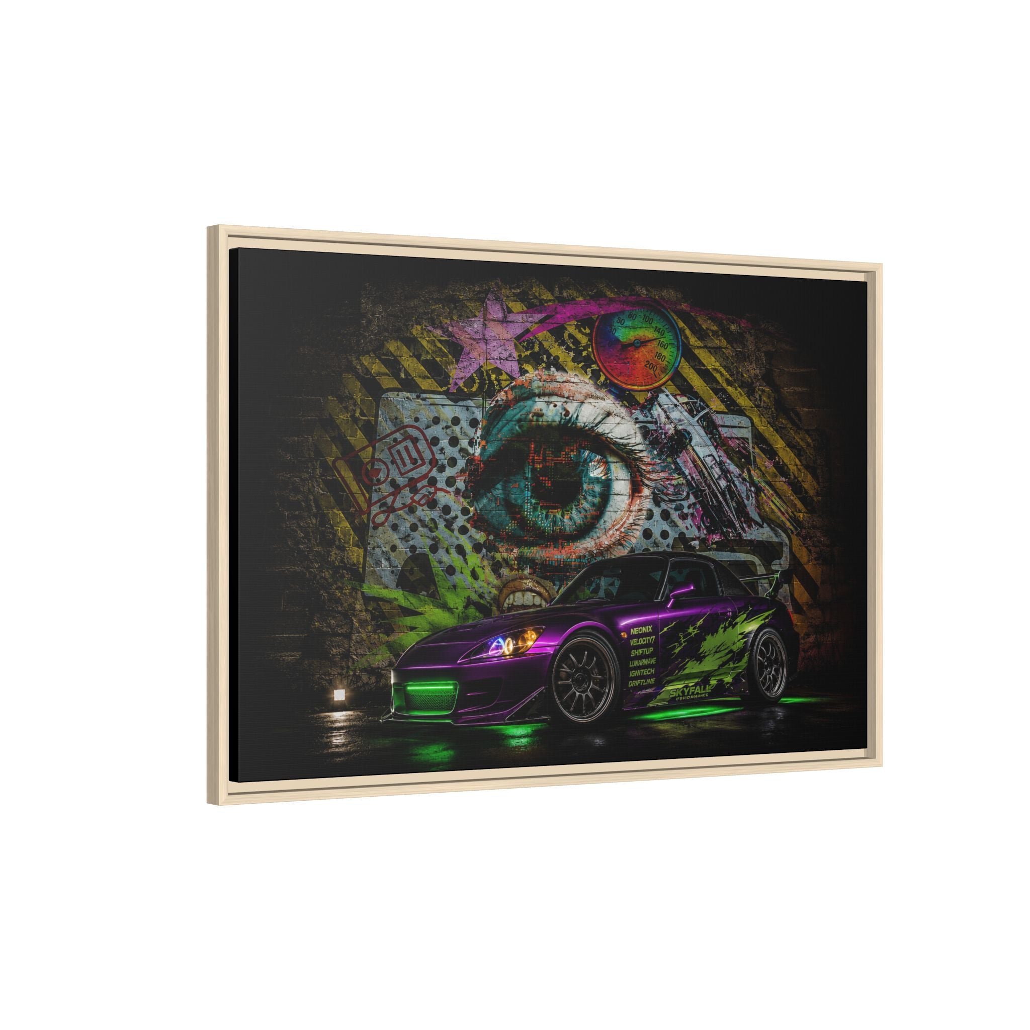 Graffiti Sports Car Matte Canvas - Framed Wall Art