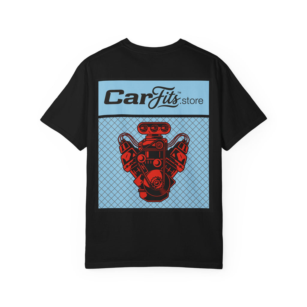 CarFits.store Big Prints T-Shirt — Retro Engine & Scenic Drive