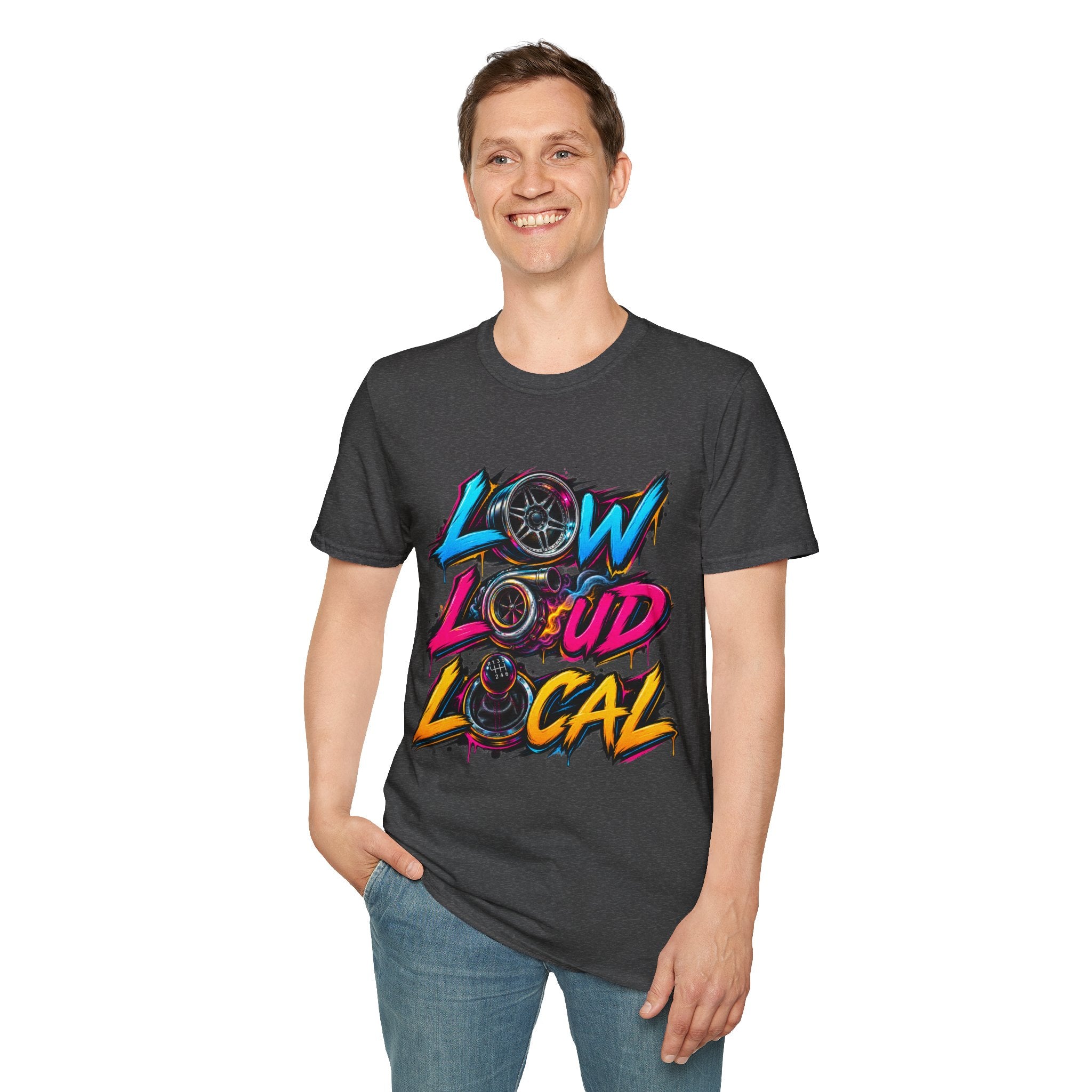 'Low Loud Local' - Neon Car T-Shirt