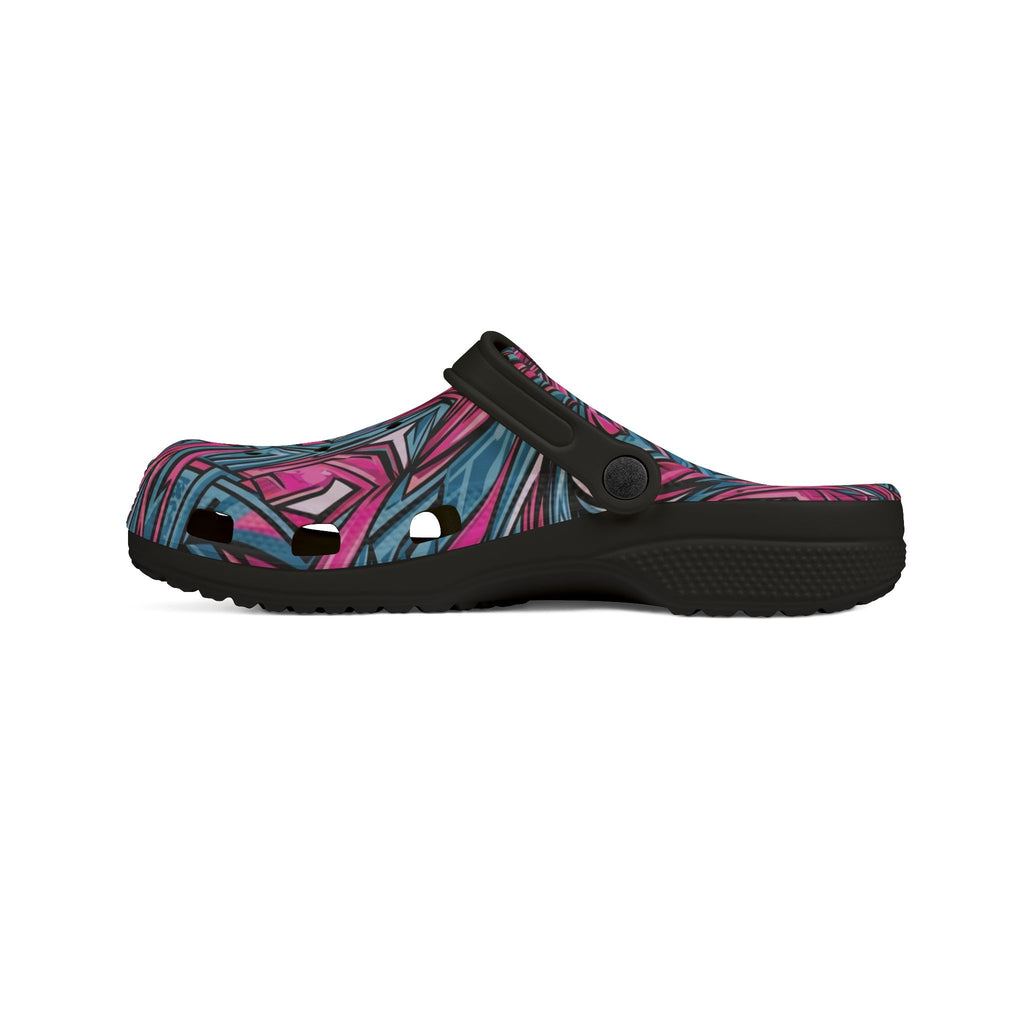 Pink & Teal Abstract Mosaic EVA Clogs — Patterned Slip-On Foam Shoes