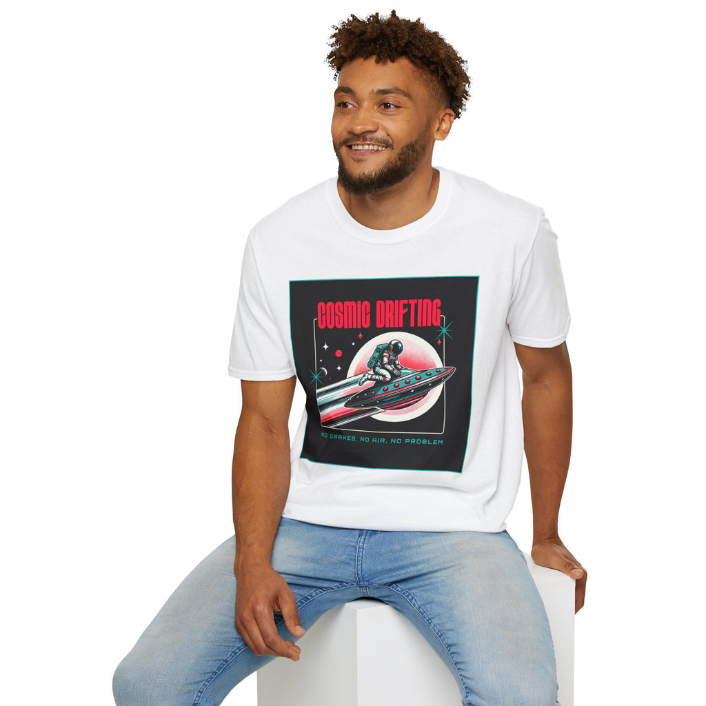 Cosmic Drifting T-Shirt — Retro Astronaut & UFO Vintage Space Tee