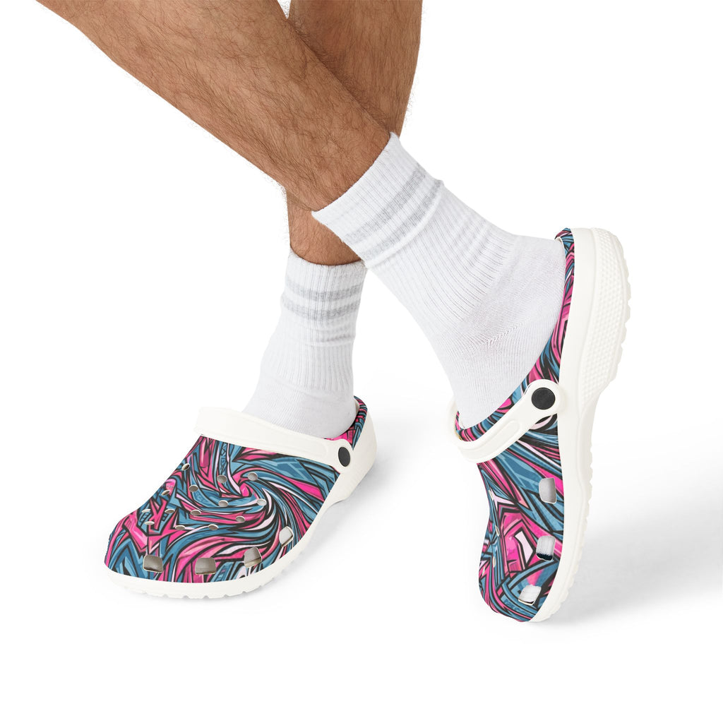 Pink & Teal Abstract Mosaic EVA Clogs — Patterned Slip-On Foam Shoes