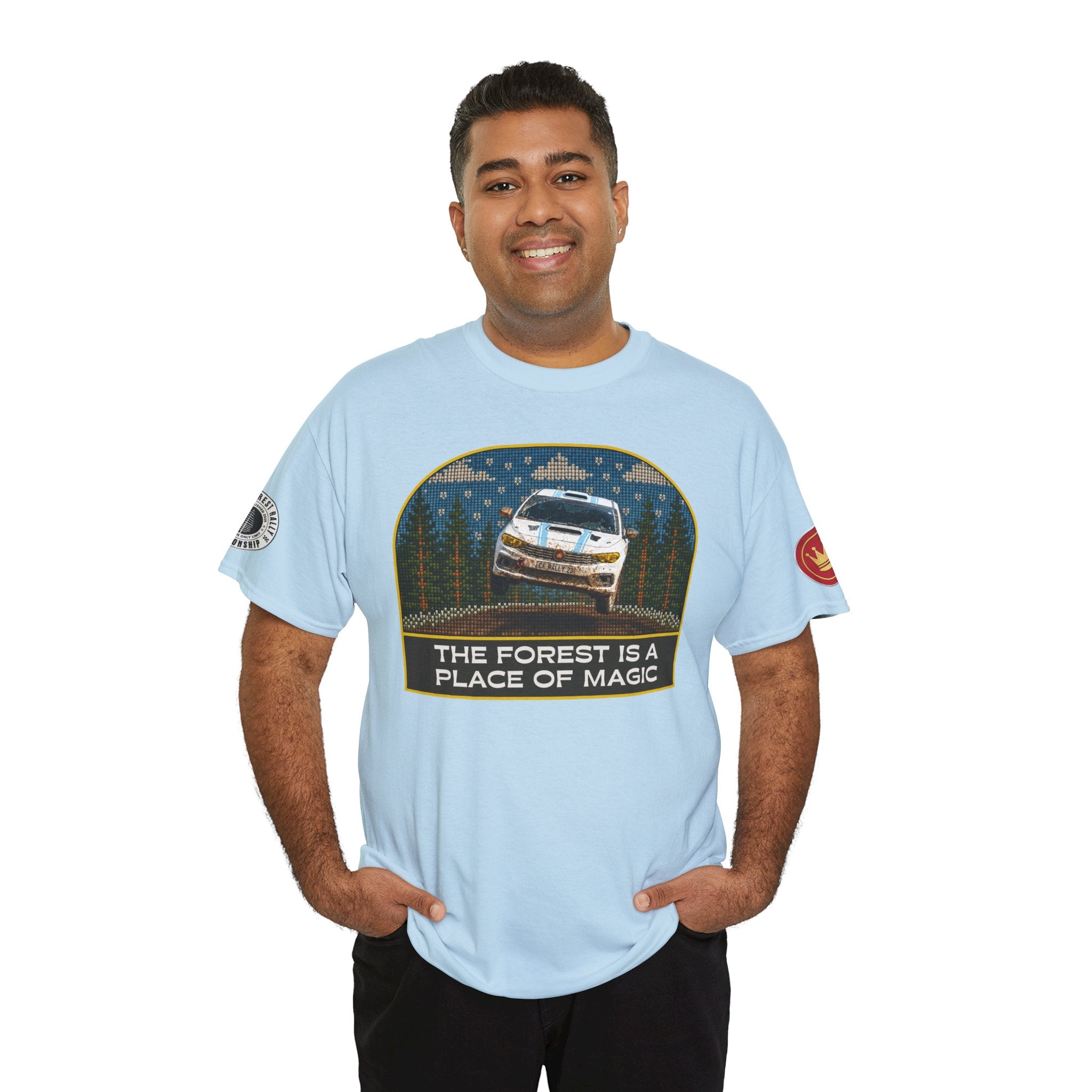 Forest Rally T‑Shirt – 'The Forest Is a Place of Magic' Cross-stitched Style Graphic