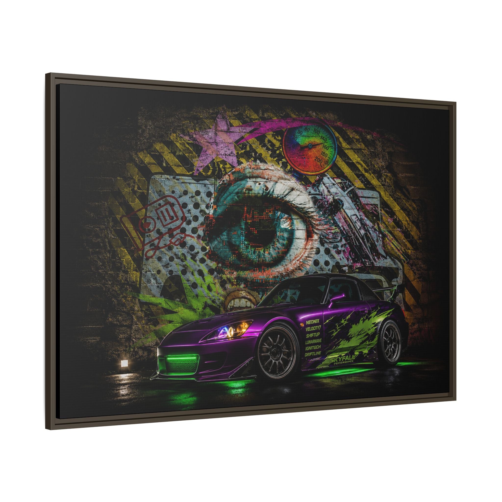 Graffiti Sports Car Matte Canvas - Framed Wall Art