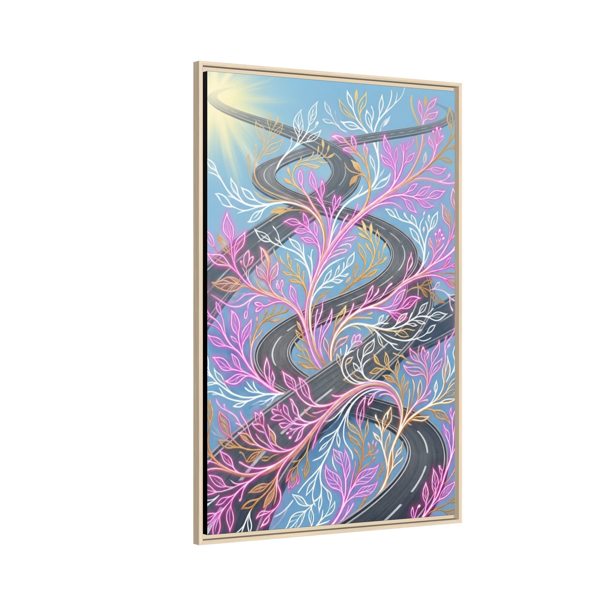Framed Matte Canvas Floral Vines Wall Art — Pastel Botanical Abstract